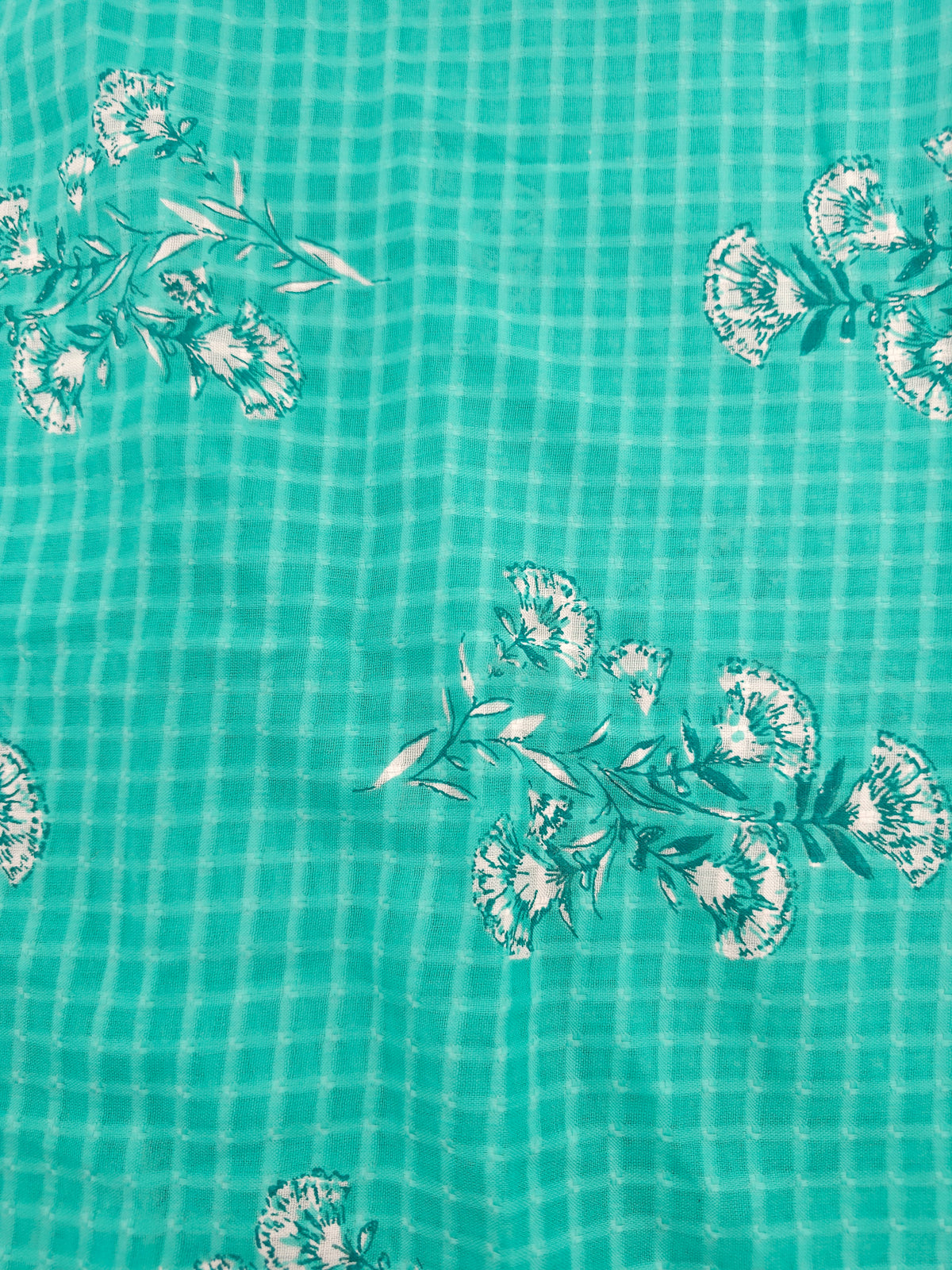 Cyan grid floral Cotton- 2m piece