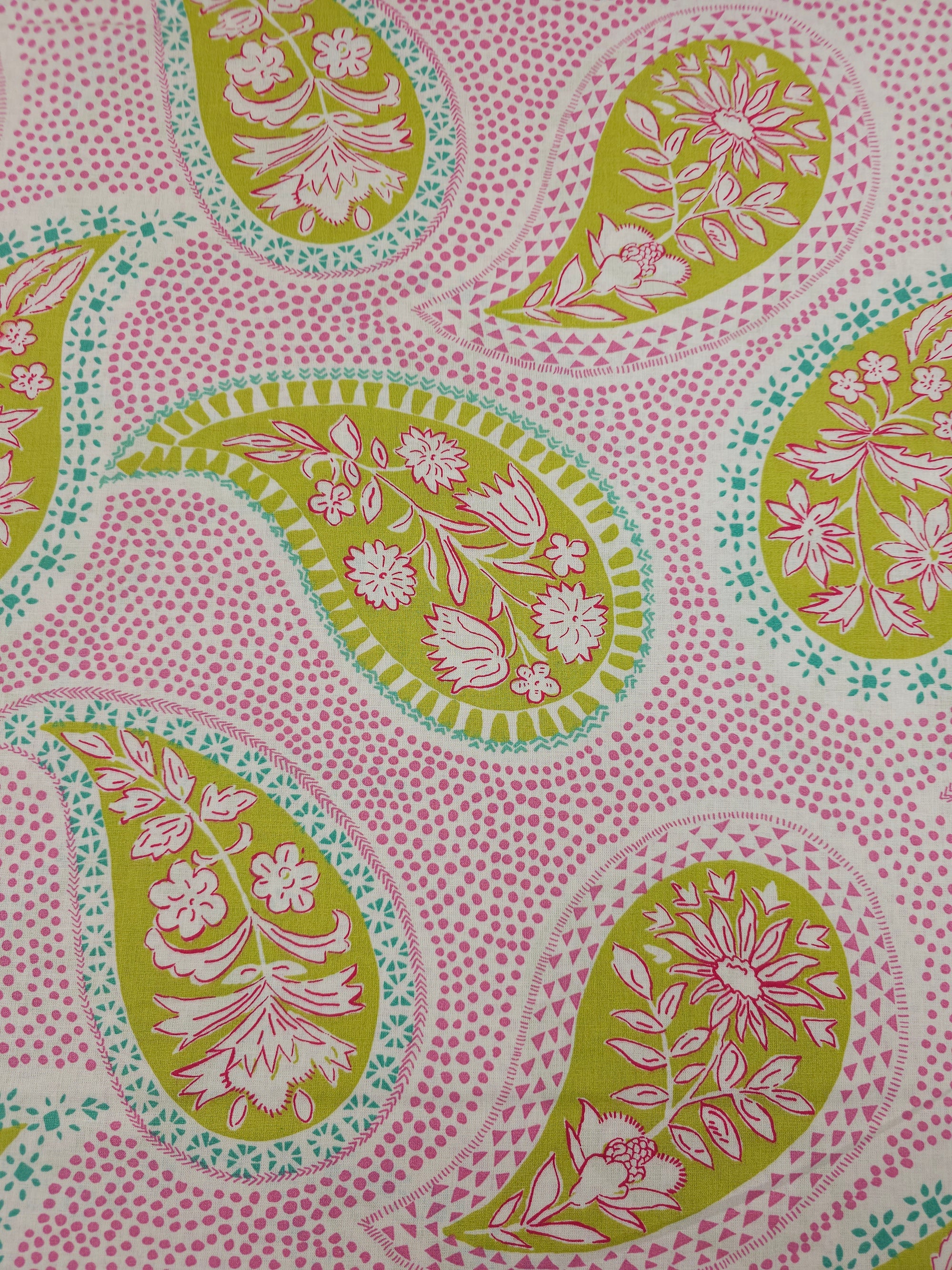 Pink/Lime Paisley 100% Cotton 90" *EXTRA WIDE*