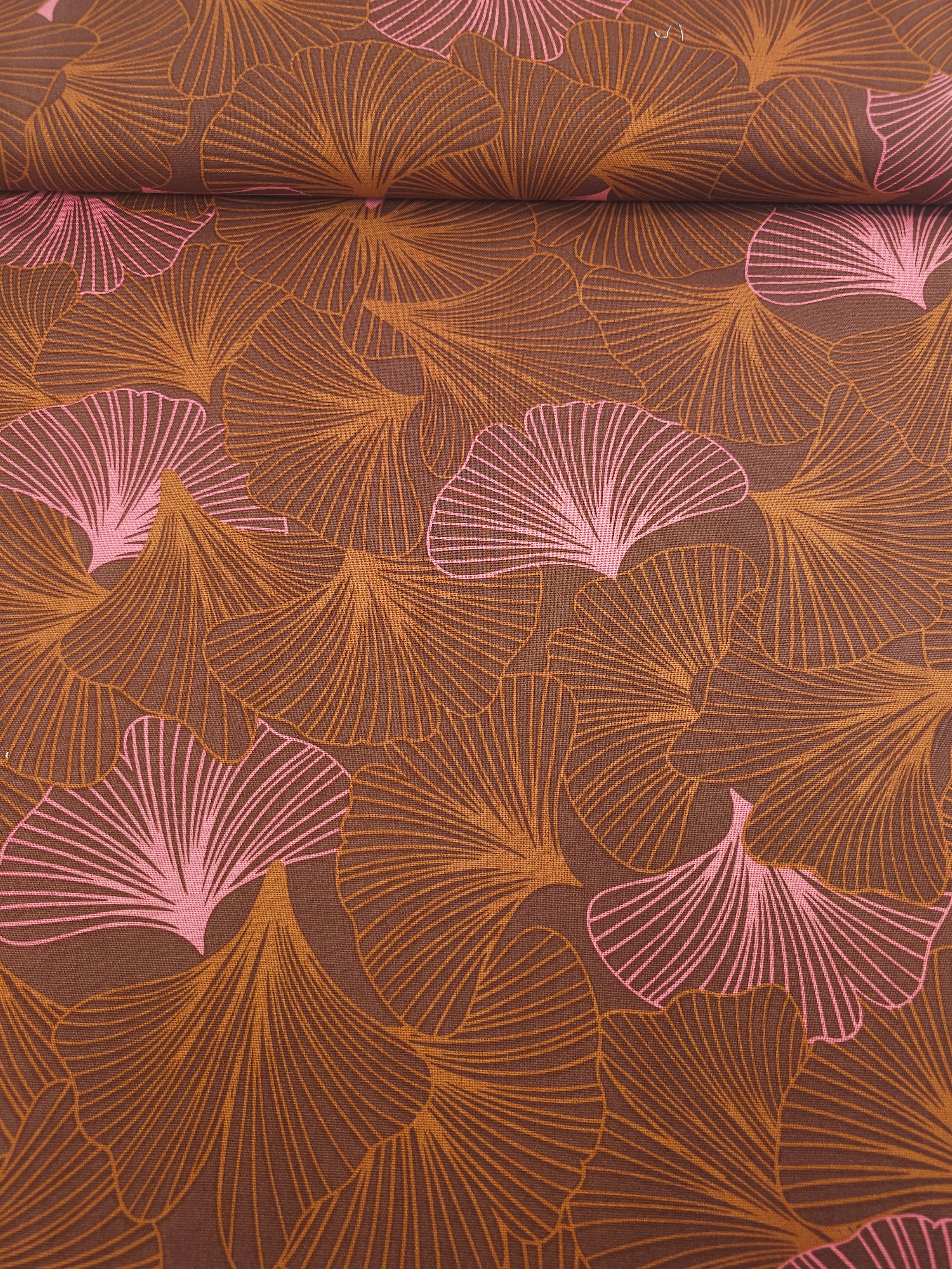 Copper/Pink Flutter Leaf Canvas Cotton