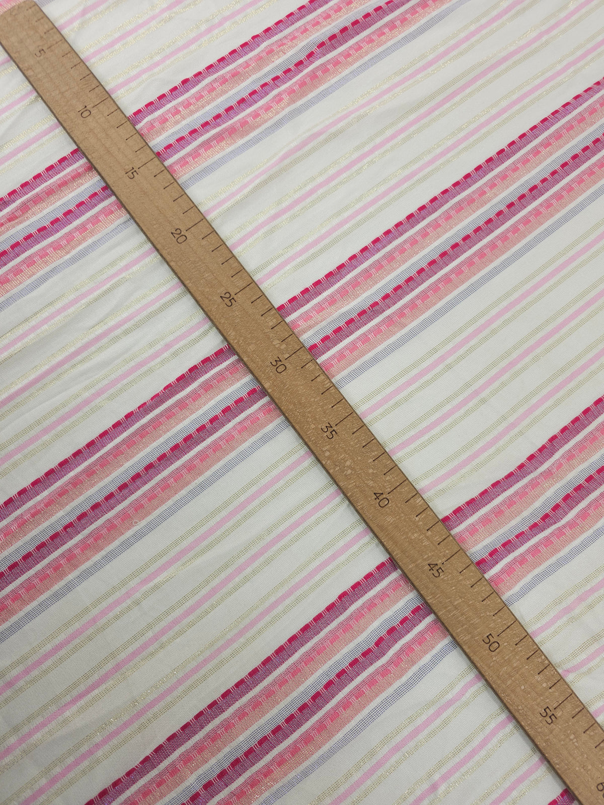 Pink/Gold Embroidered Lurex Stripe Lightweight Cotton Poly