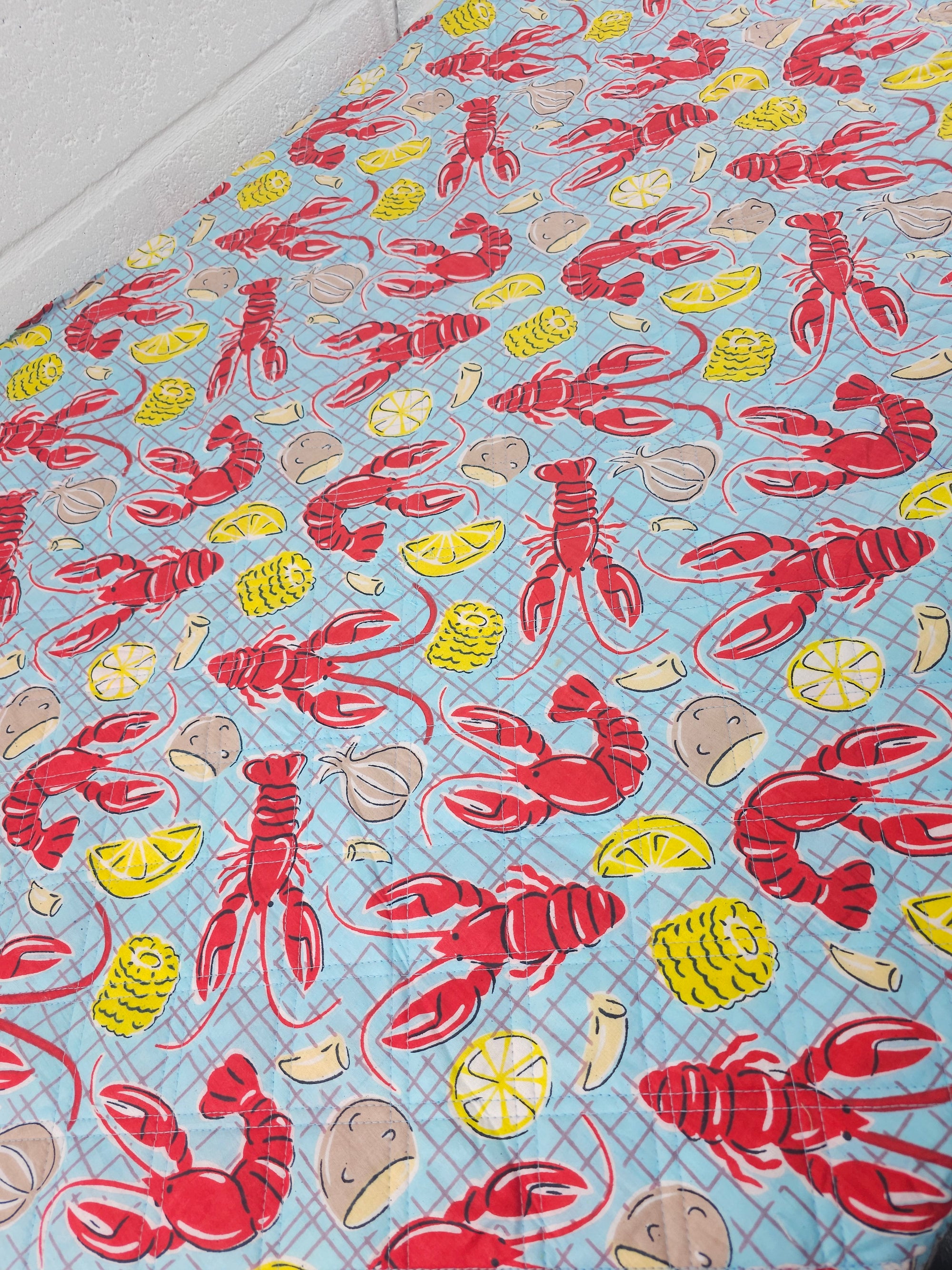 Light Blue Lobster Boil Quilted Screen Print 1.35m Piece