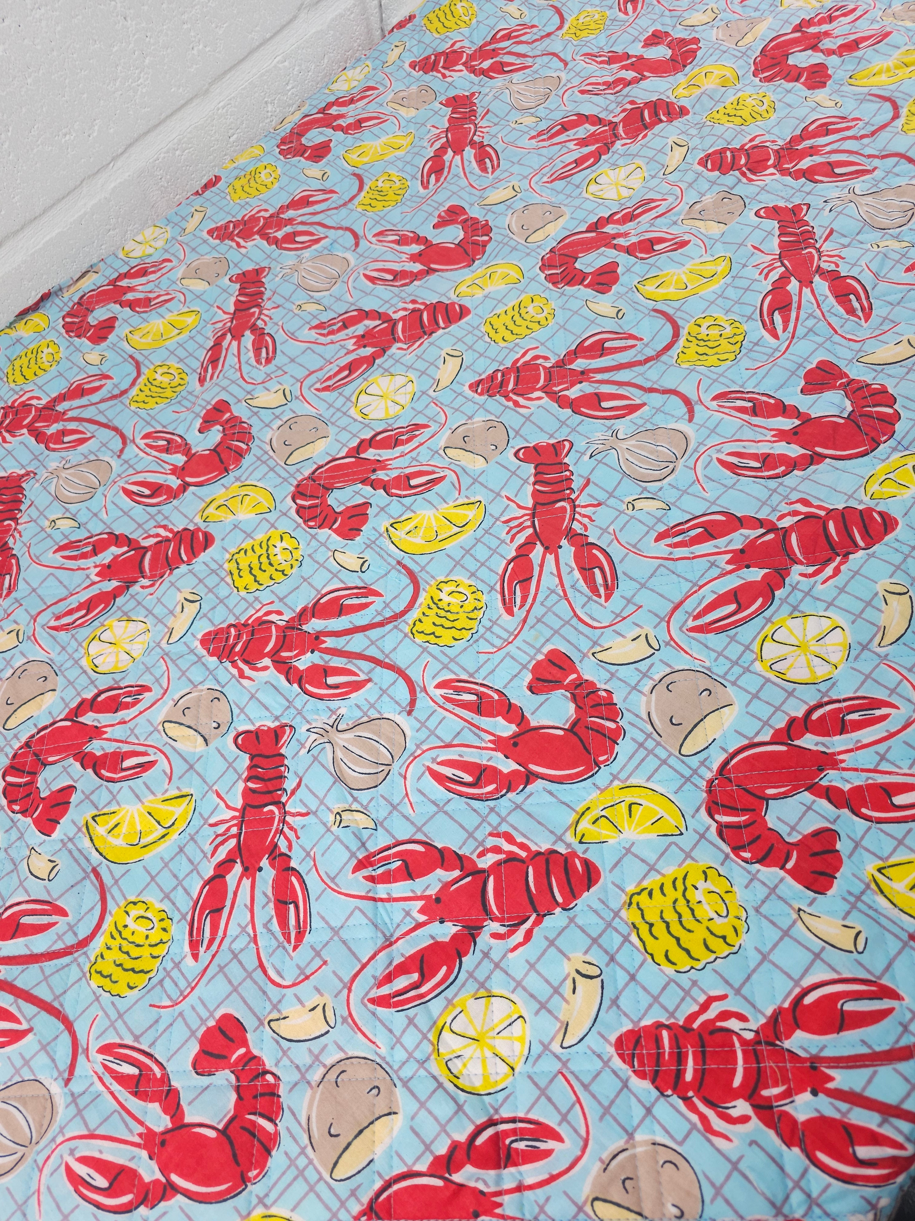 Light Blue Lobster Boil Quilted Screen Print - 1.35m Piece