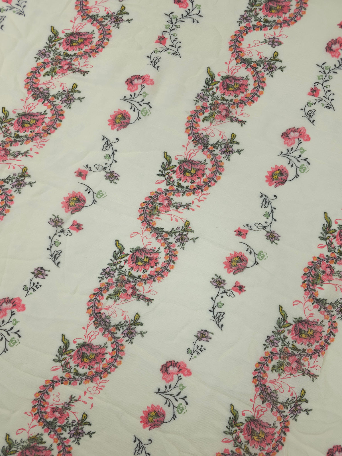 Pink/Ivory Flower Trails Viscose Georgette