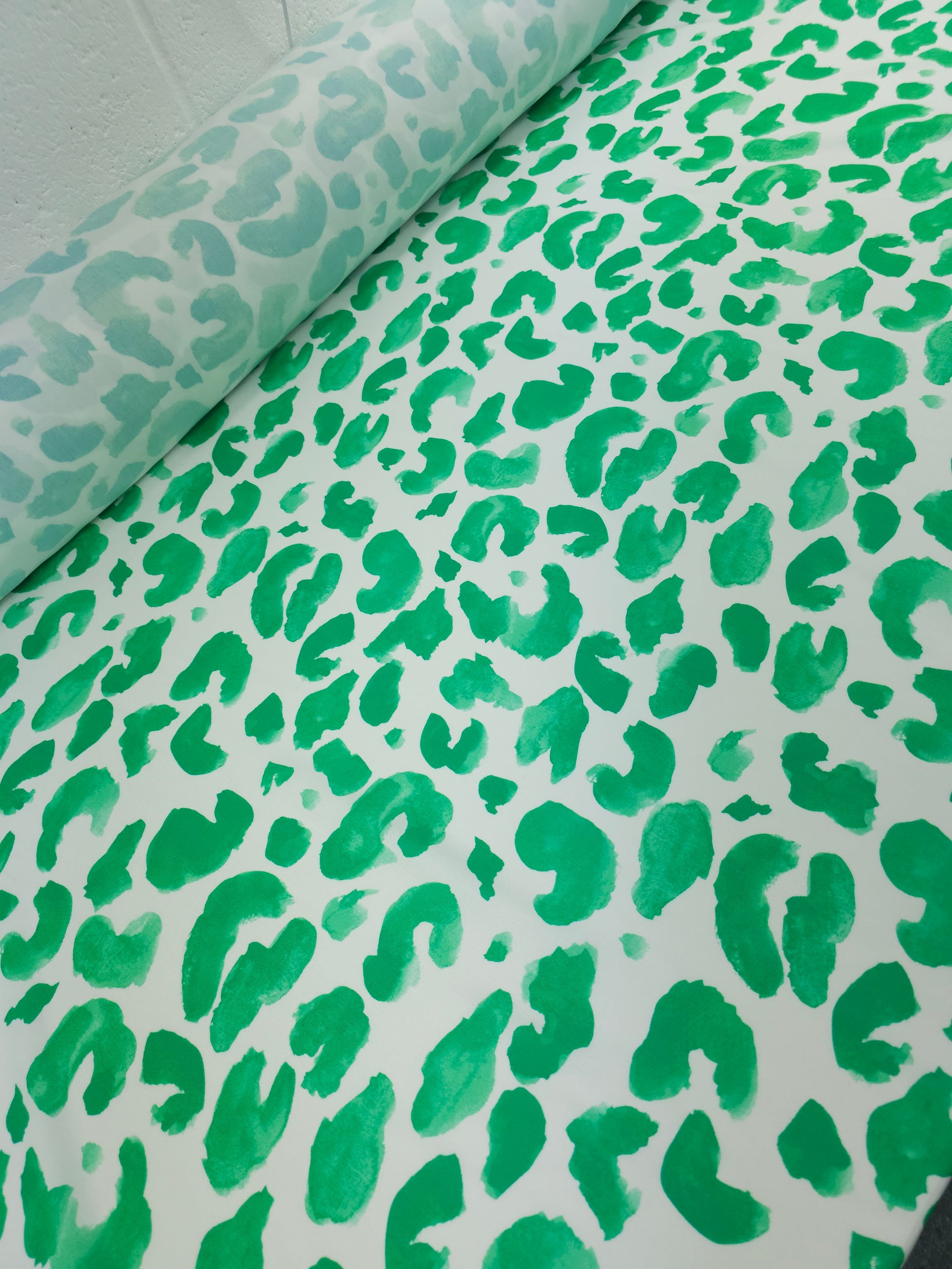 Green/White Leopard Viscose Challis