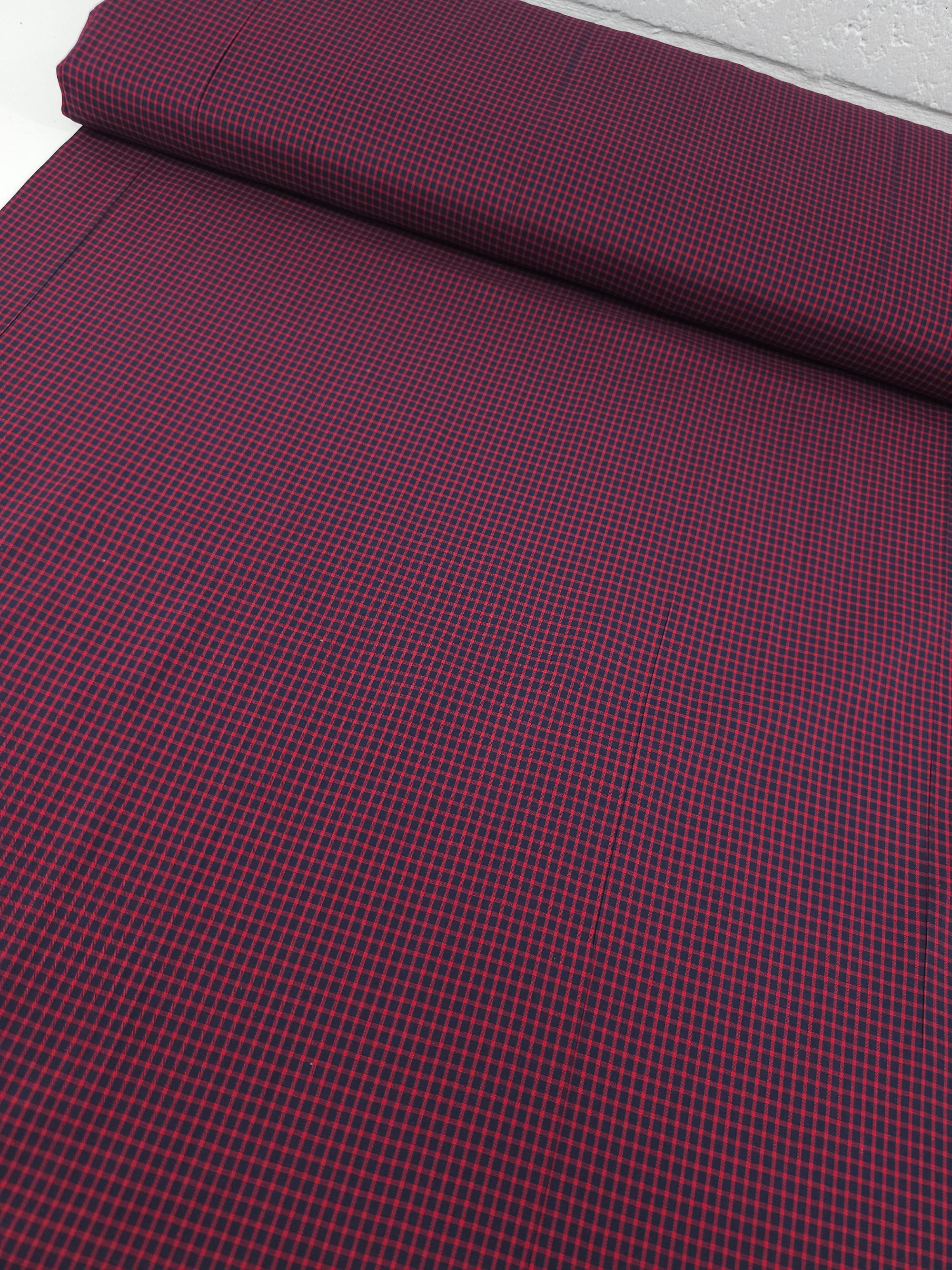 Red/Navy Mini Gingham 100% Cotton 60”