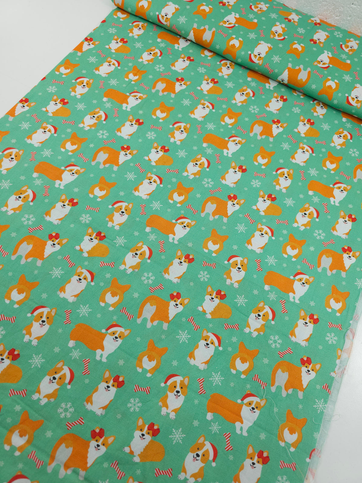 Orange/Mint Green Christmas Pups 100% Cotton