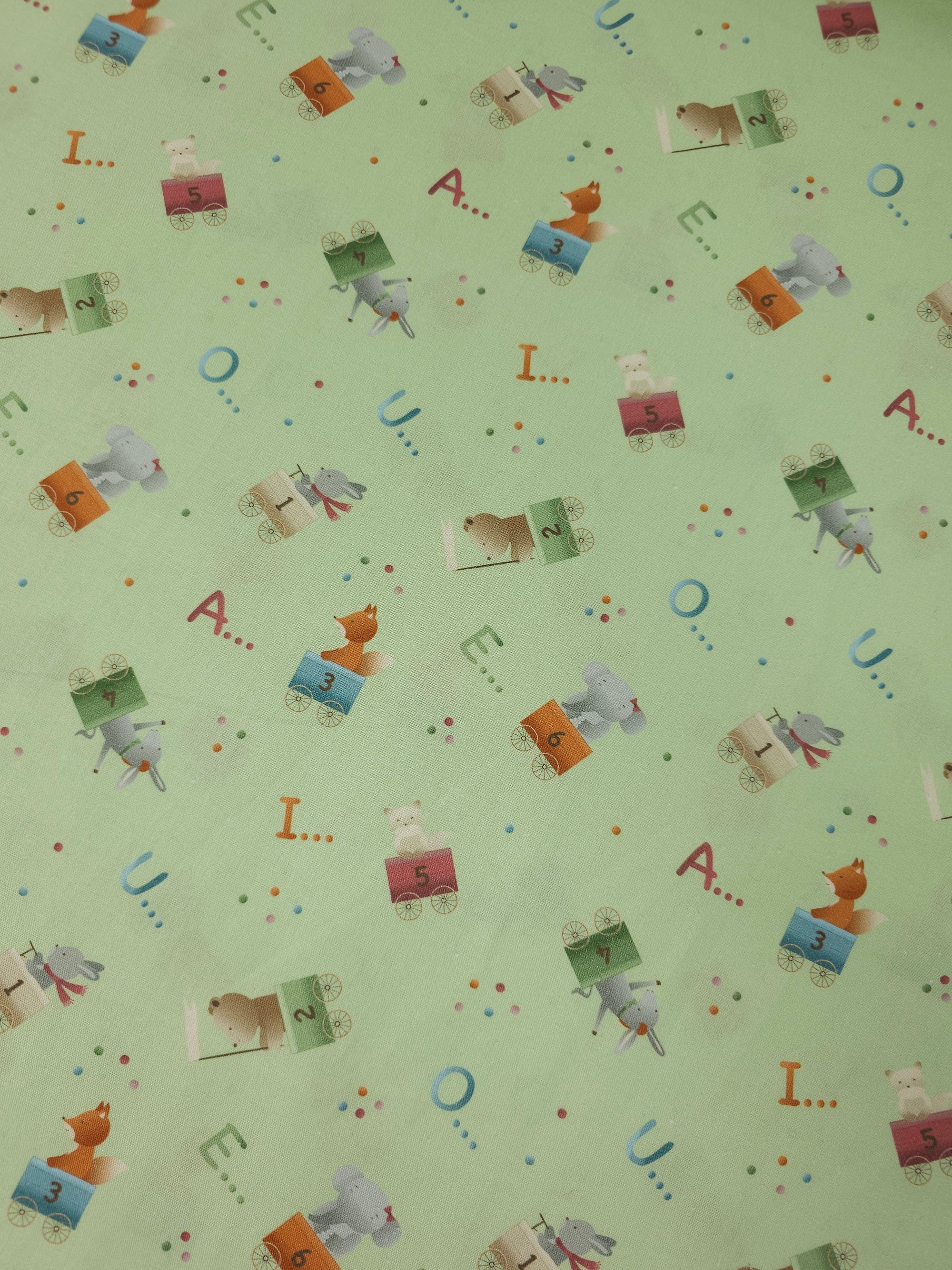 Pastel Green Novelty Alphabet 100% Cotton 57"