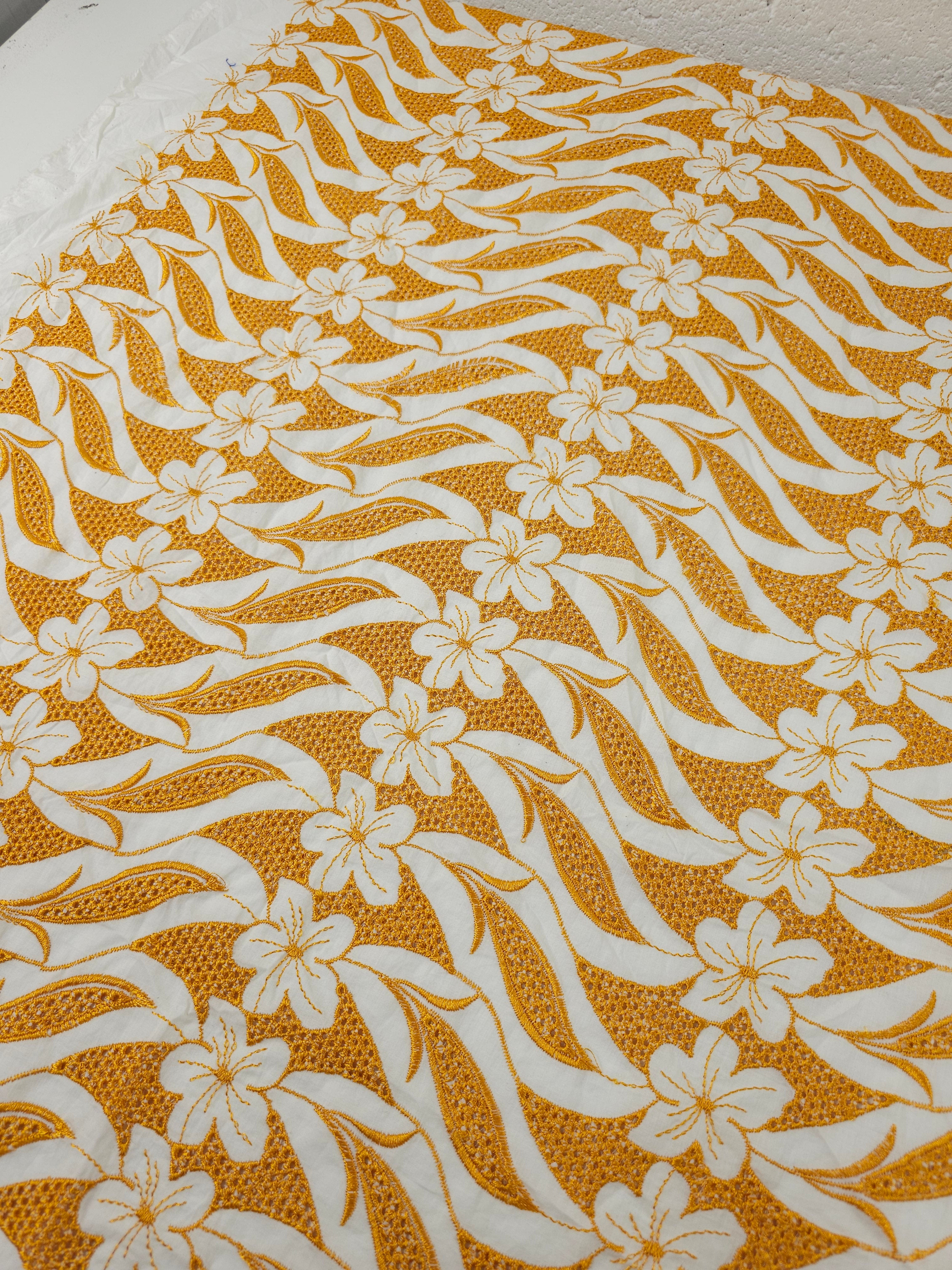 Deep Marigold Retro Winged Floral Cambric Cotton Broderie Anglaise