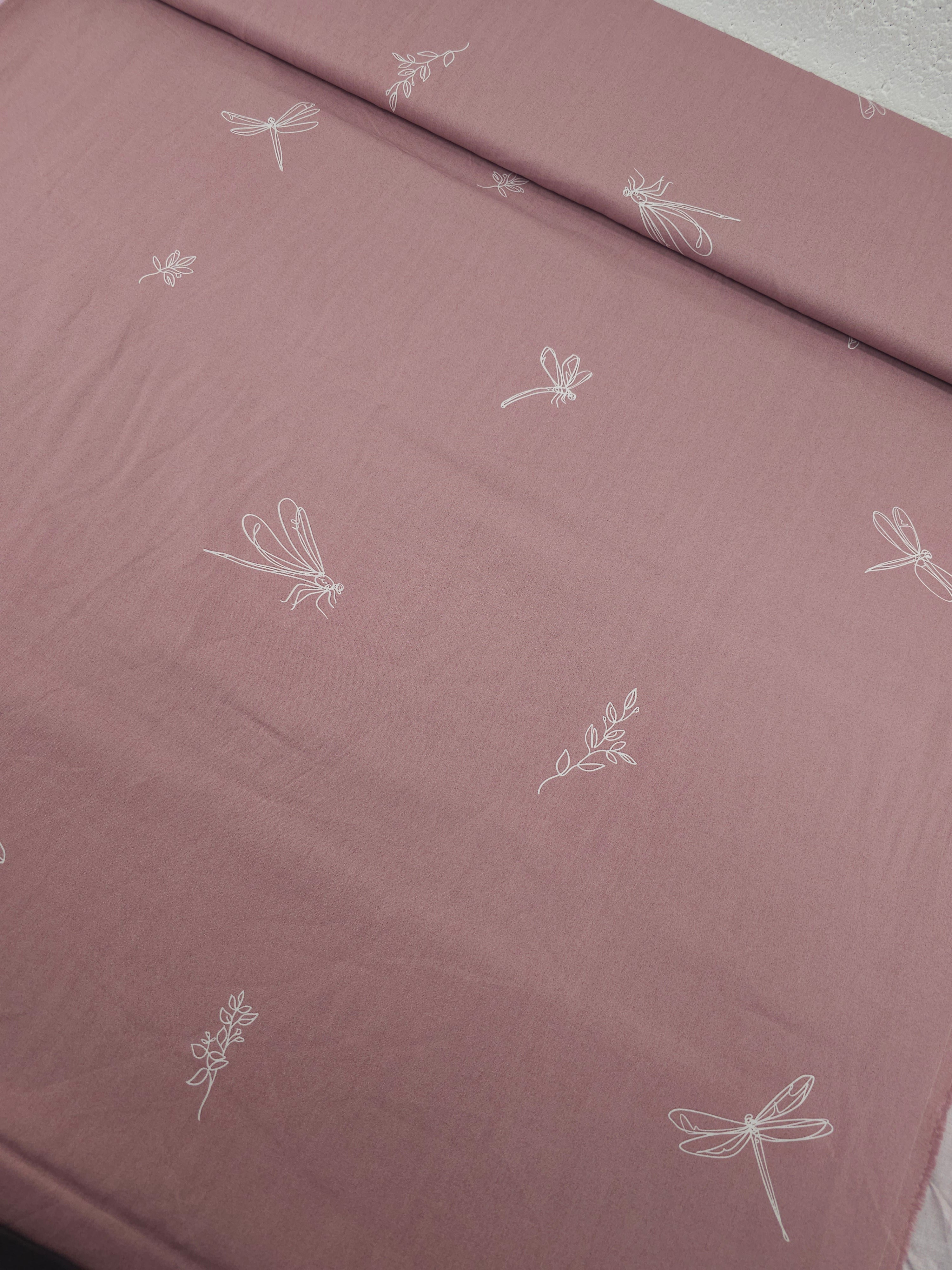 Rosewood Blush Floral Dragonfly Lightweight Cotton 60"