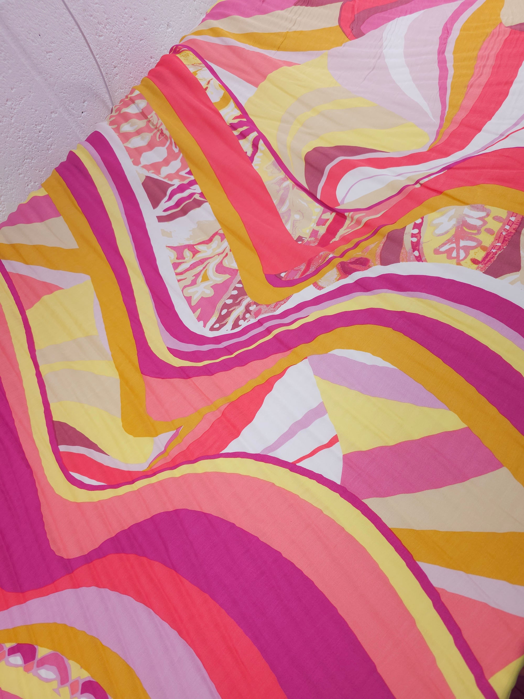 Pink Sunset Block Wave Viscose Satin