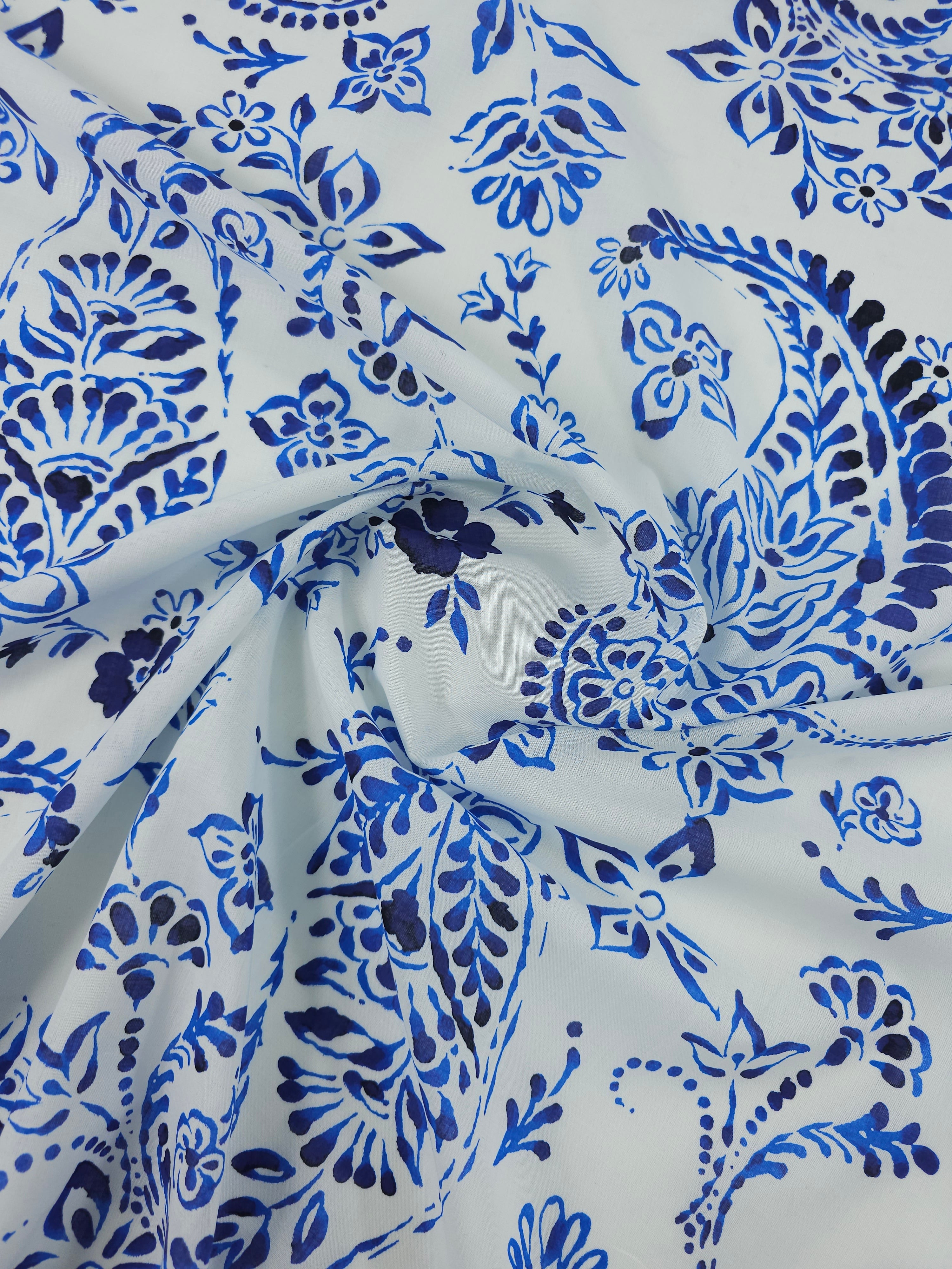 Blue/White Paisley Cotton Voile