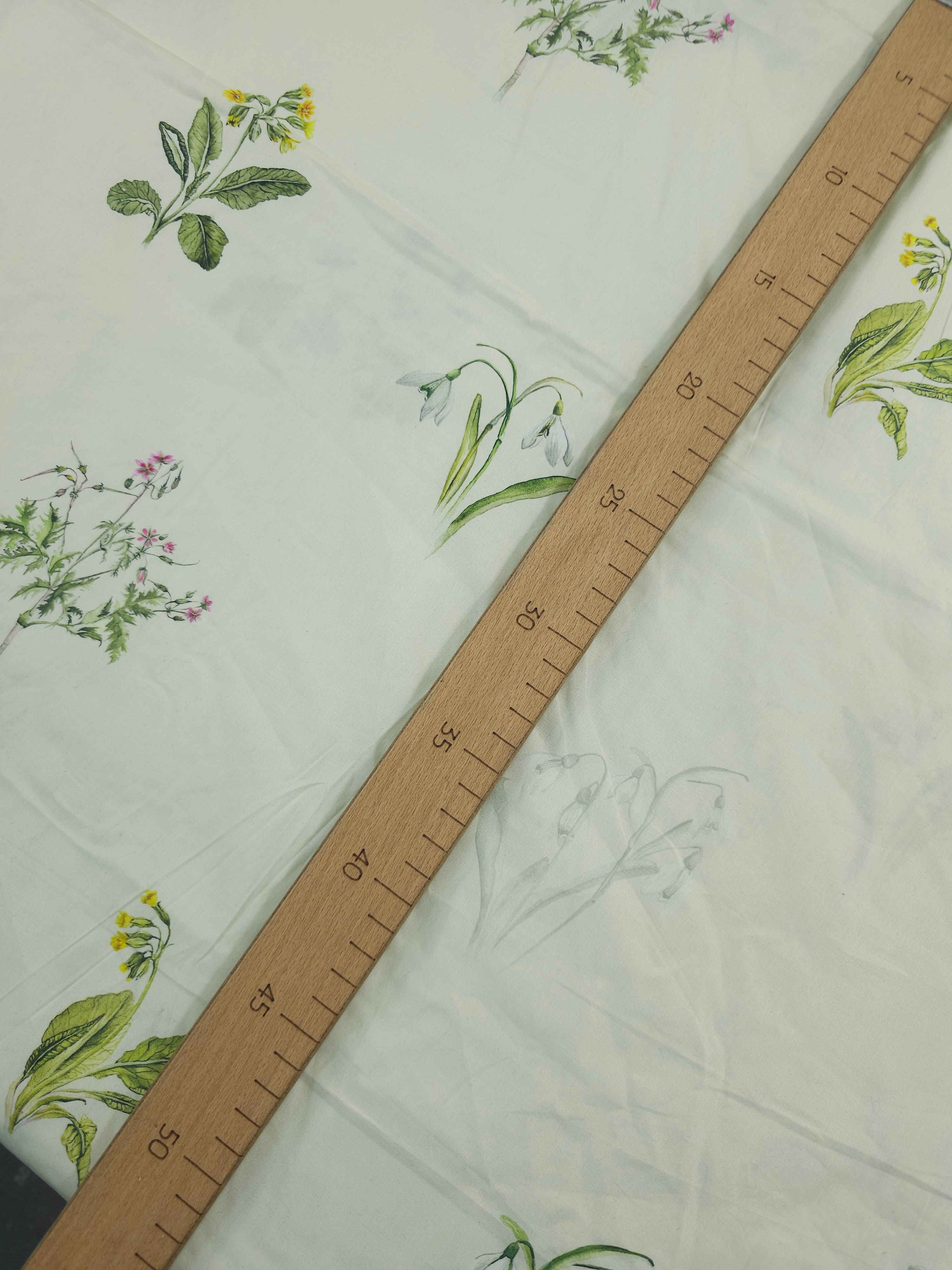 Pale Sage Floating Floral Stems Lightweight Cotton 60"