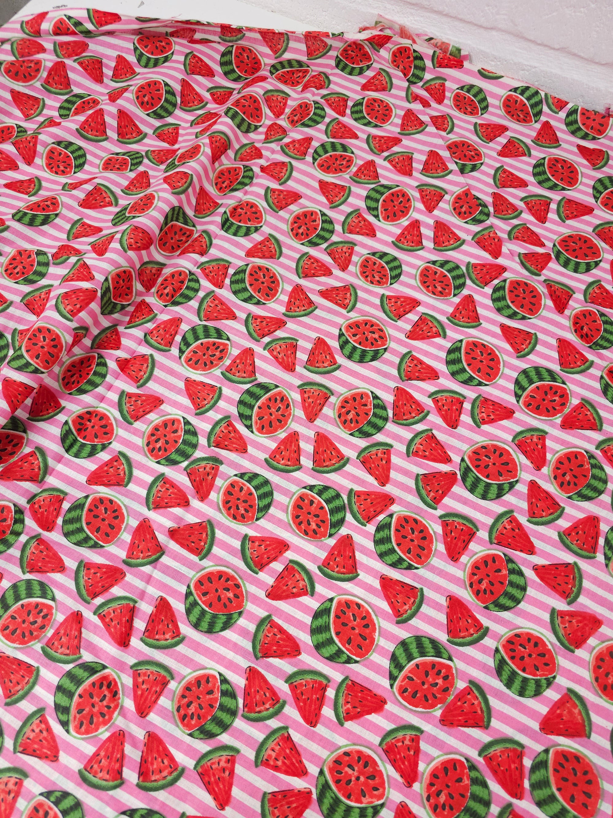 Pink Watermelon Stripe Lightweight Cambric Cotton