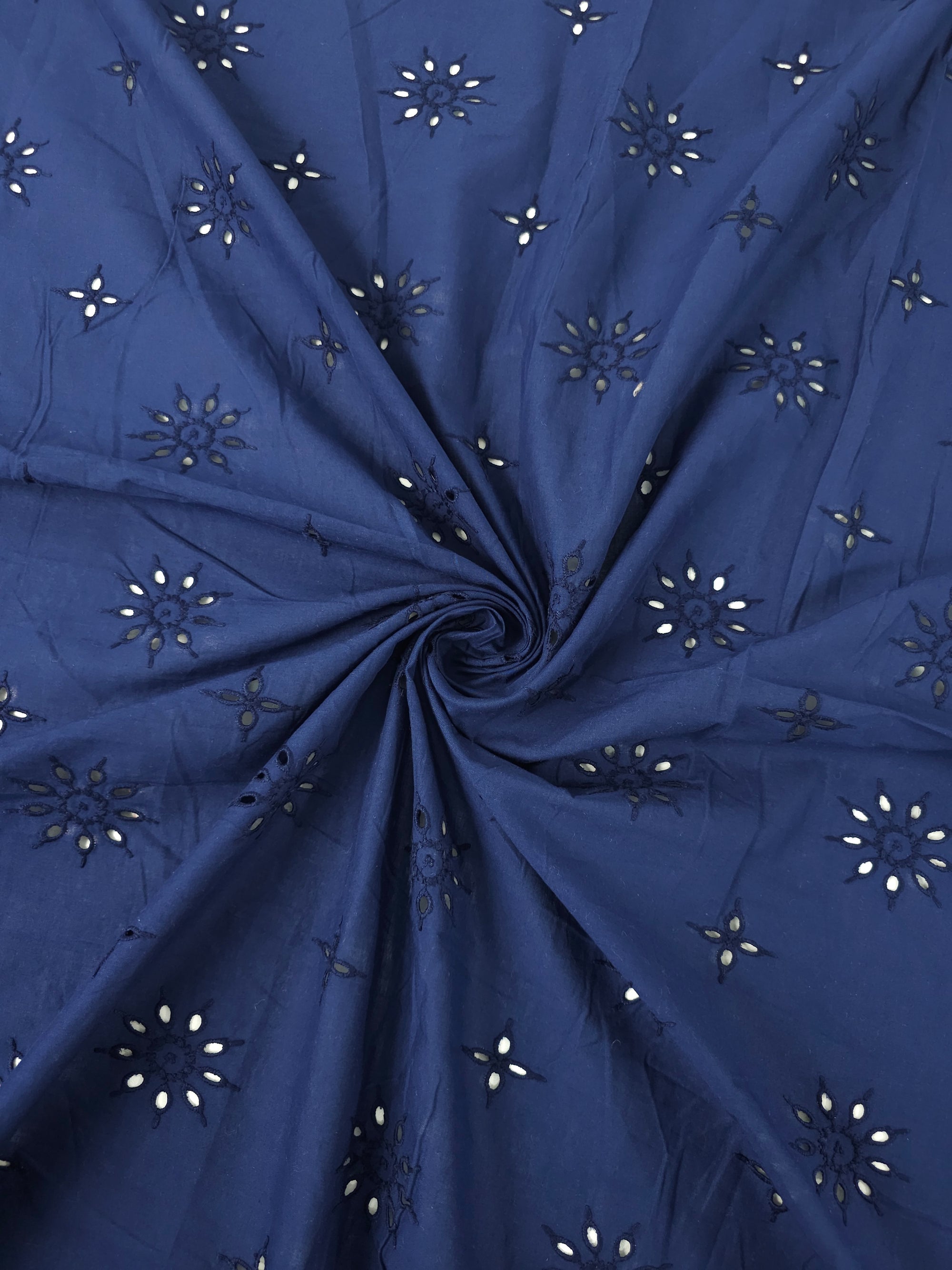 Navy Spark Flower Cambric Cotton Broderie Anglaise