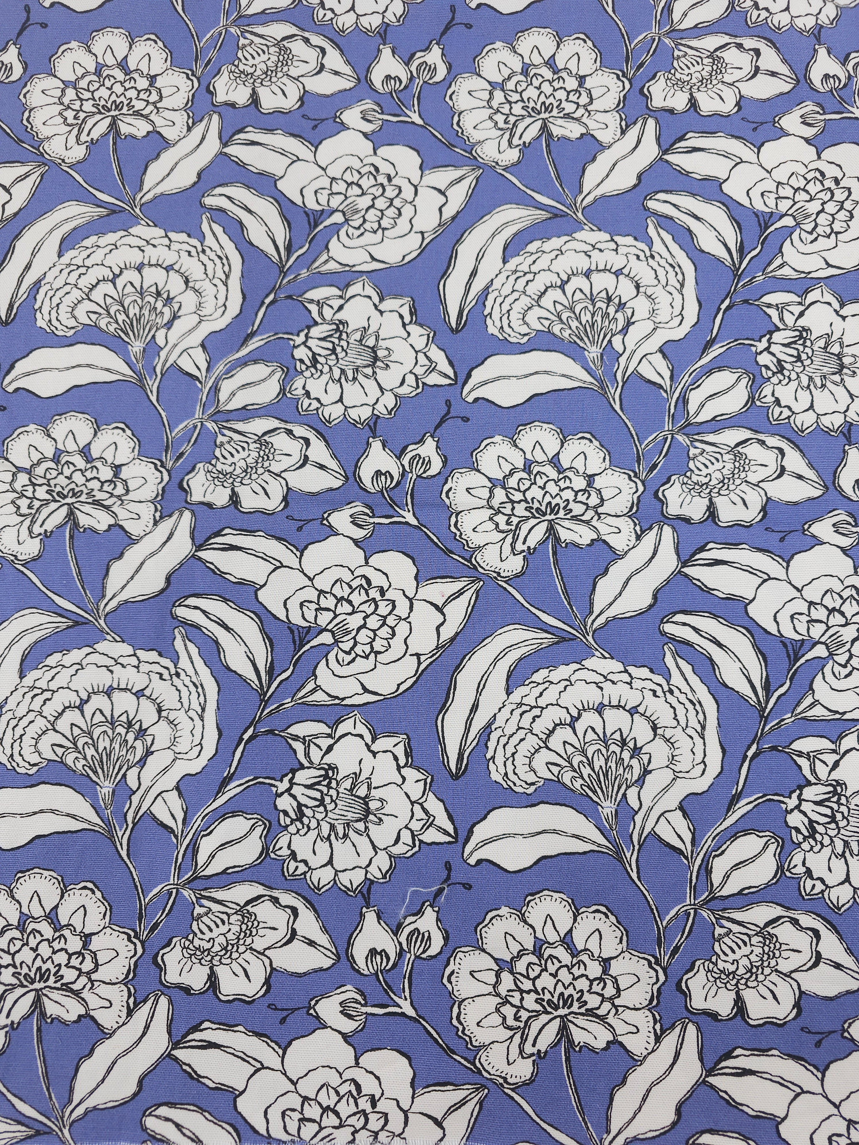 Periwinkle floral Cotton canvas- 1m piece