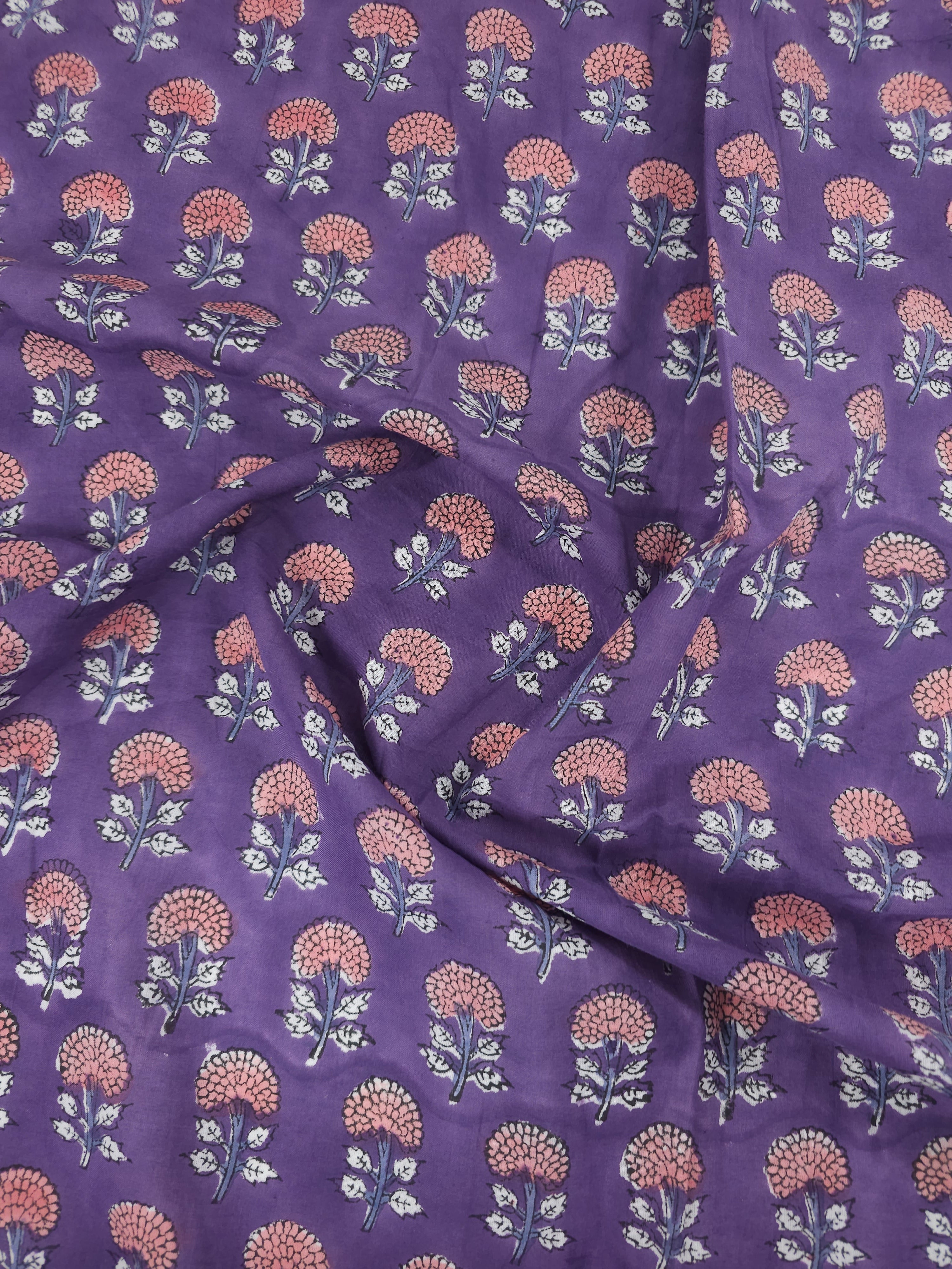Purple/Pink Flower Block Print Cotton