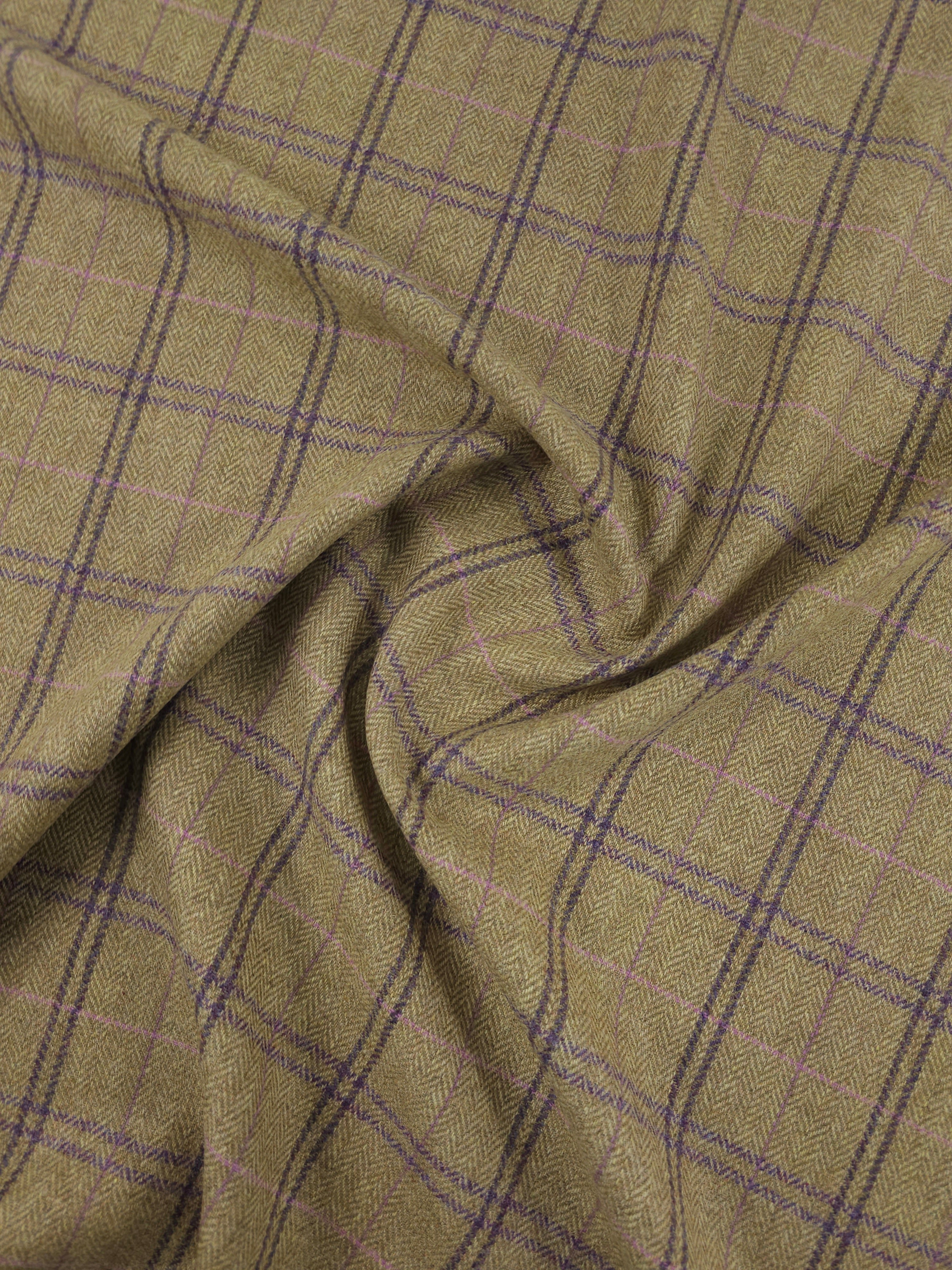 Purple/Sand Tartan Check Soft 100% Wool *ABRAHAM MOON*