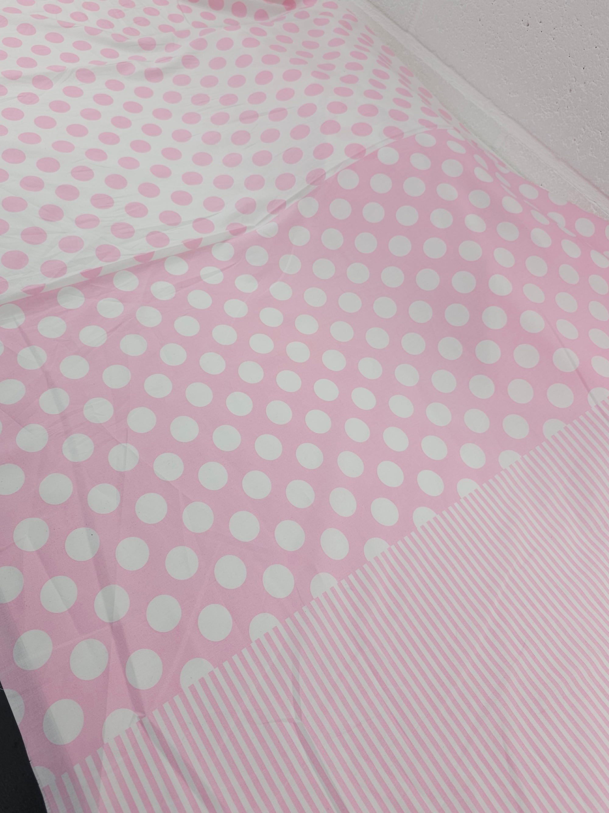Pink/White Polka Stripe 100% Cotton 57"