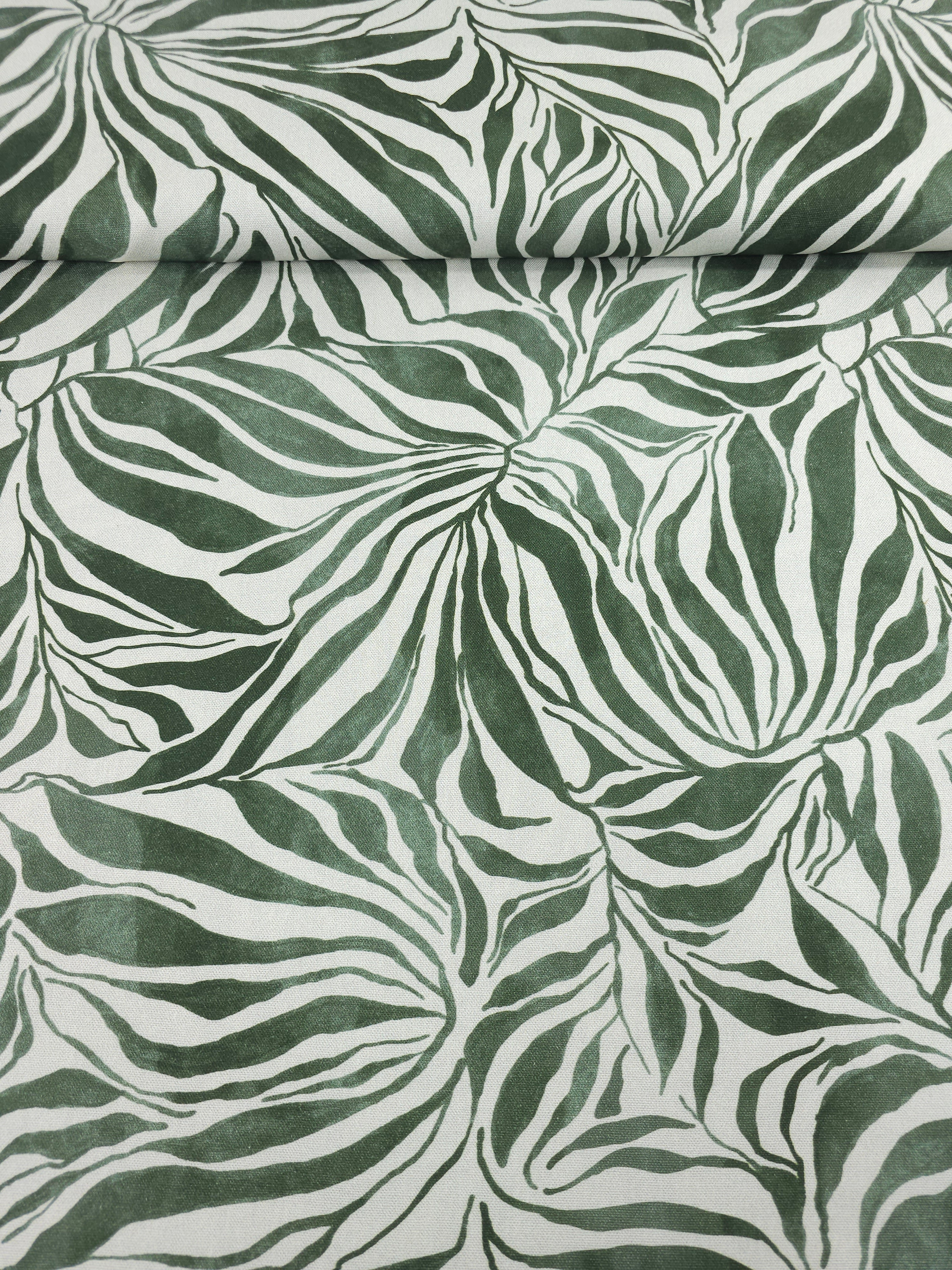 Pine Green Washed Abstract Leaves Lightweight Canvas Cotton