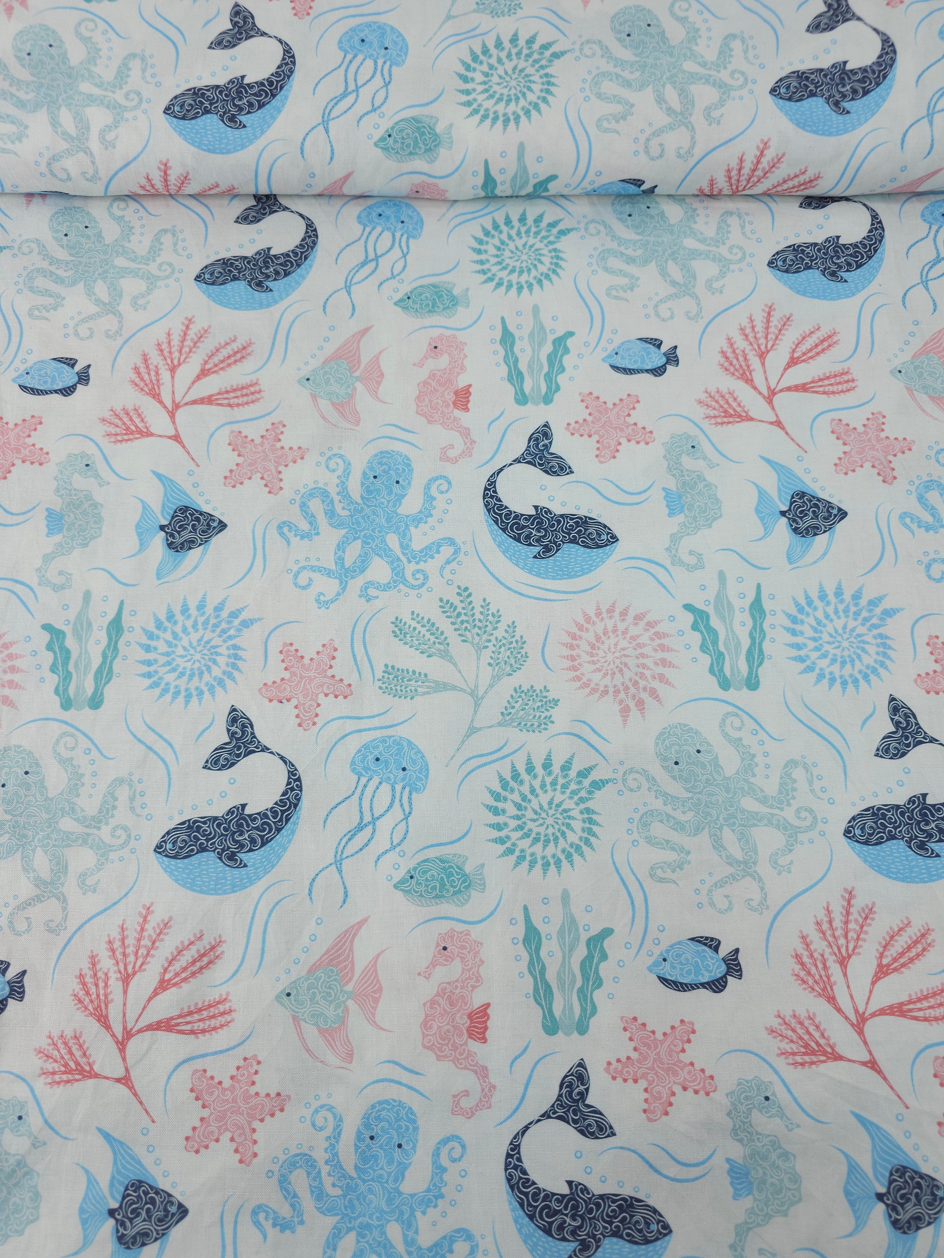 Pastel Sea Life 100% Cotton