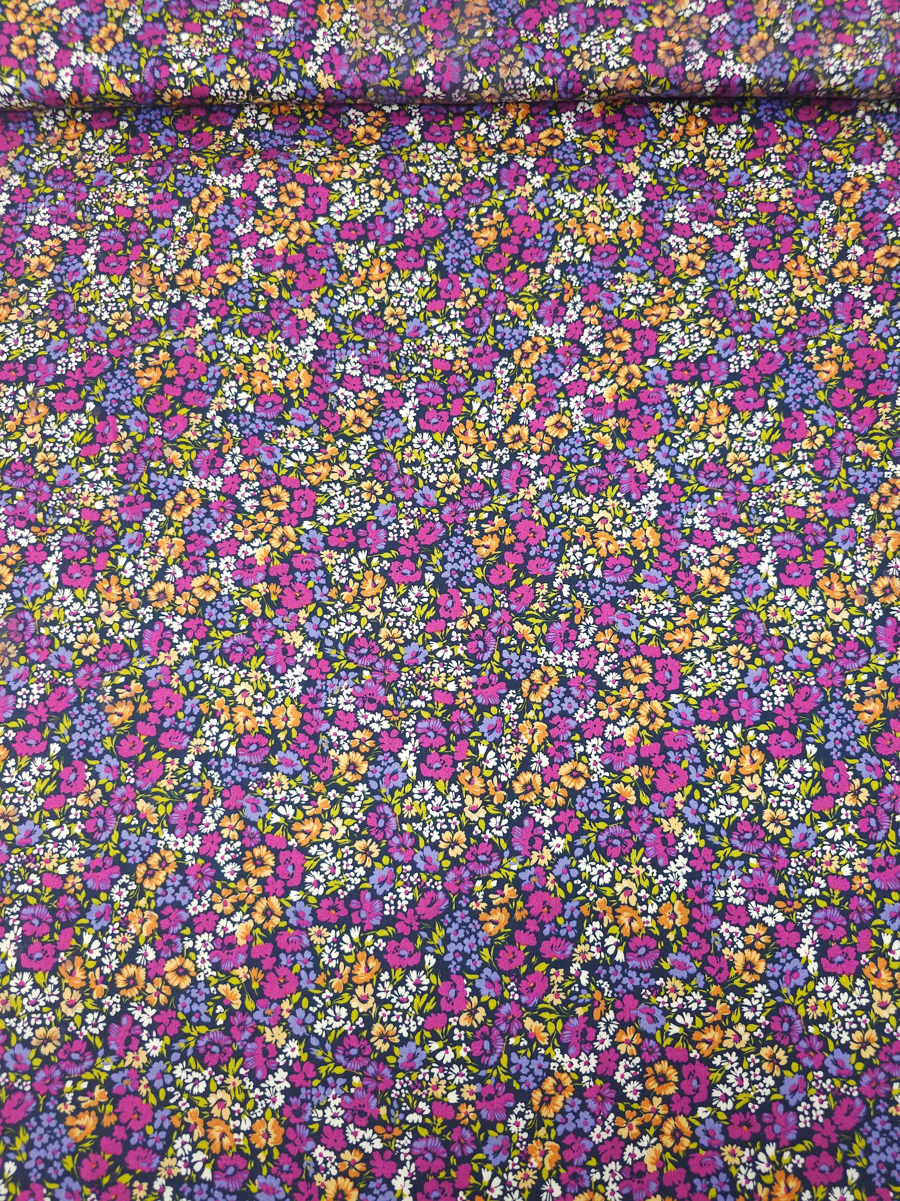 Magenta/Orange Ditsy Floral Field Cotton Satin 57"