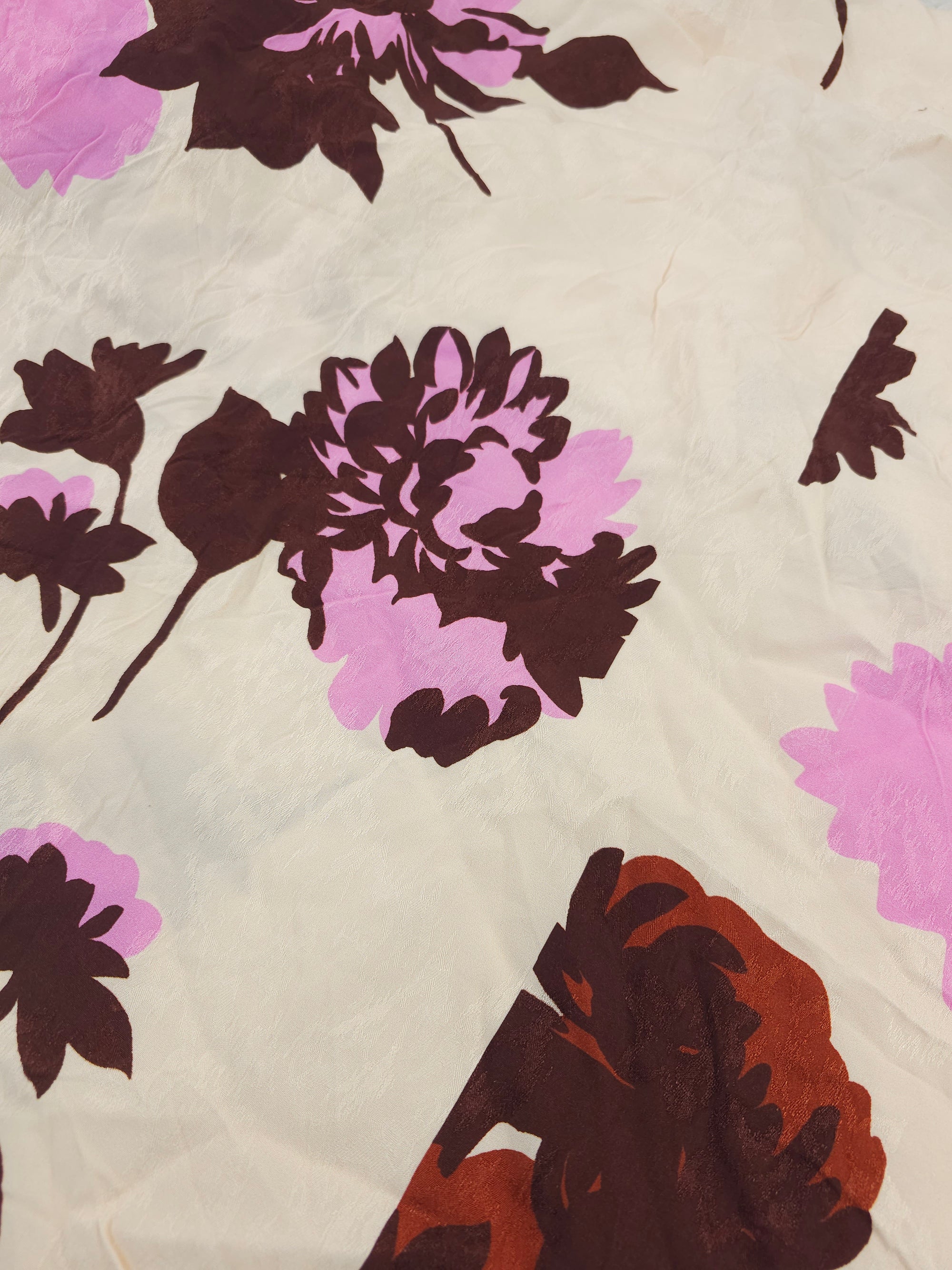 Brown pink floral Viscose satin- 2.8m piece