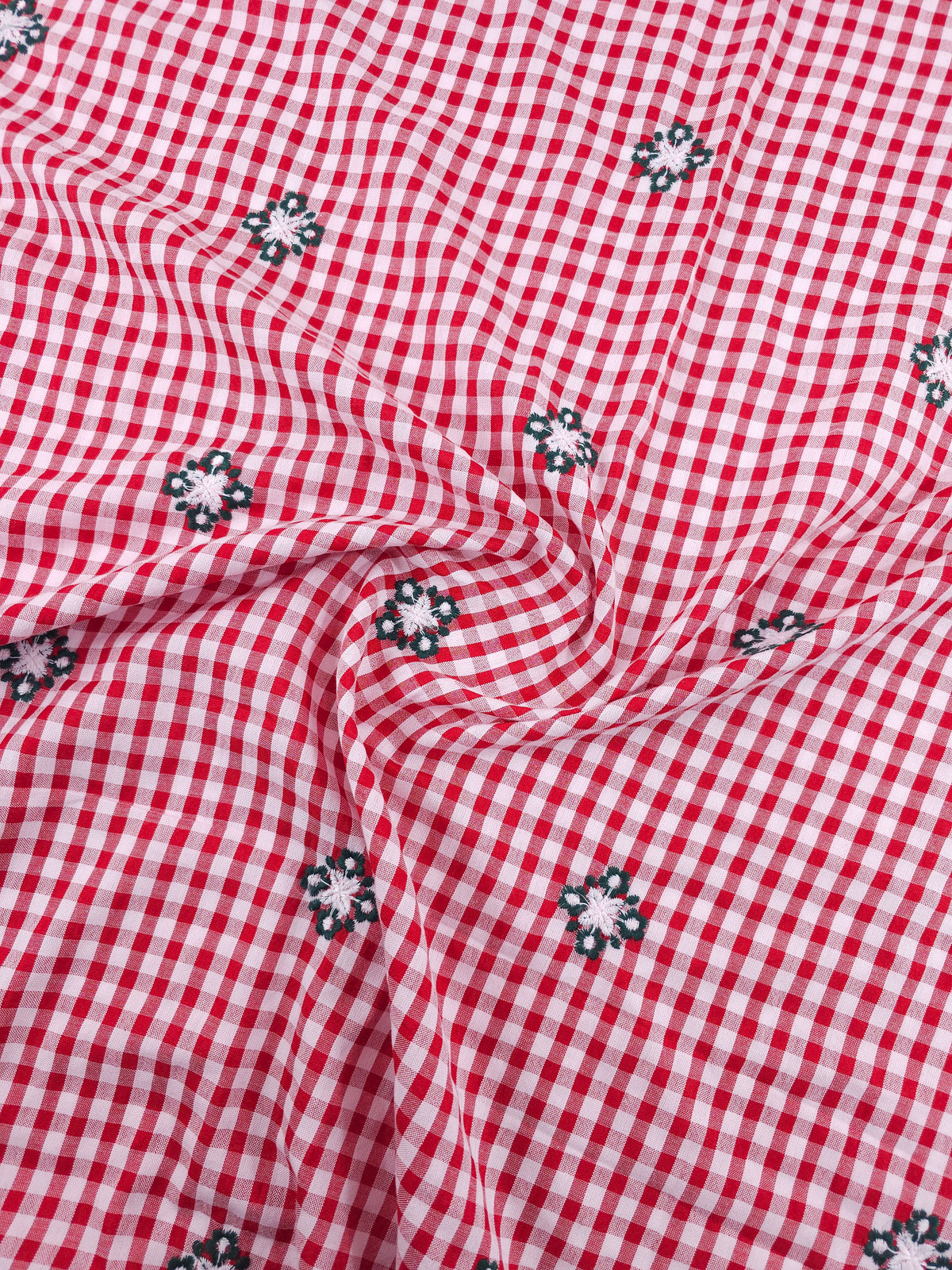 Red/Green Embroidered Emblem Gingham Cotton