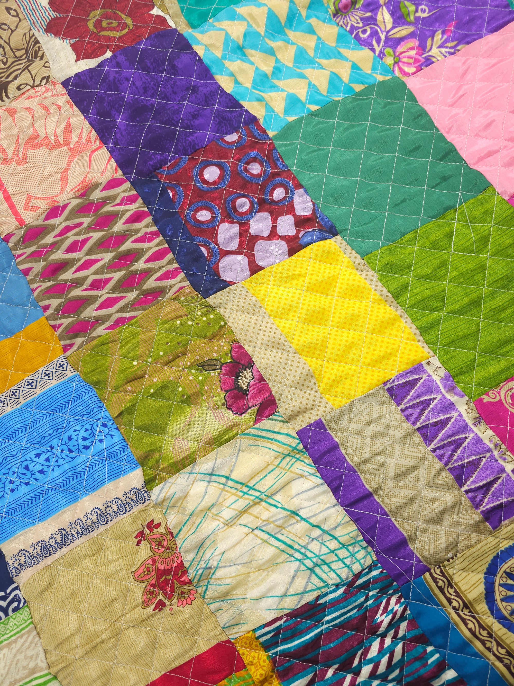 Multicolour Silk Patchwork Quilted Cotton