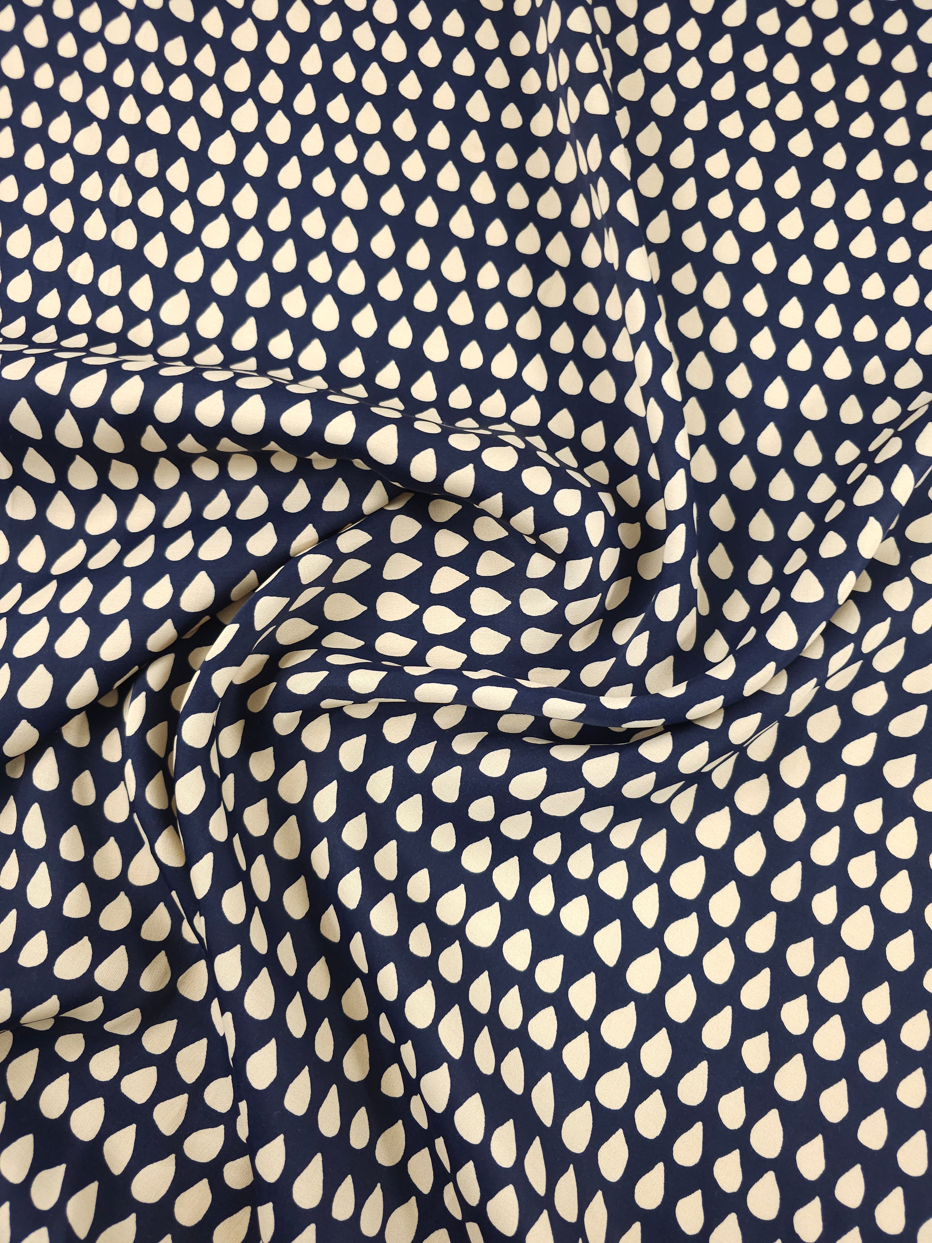Navy/Beige Droplet Viscose Satin