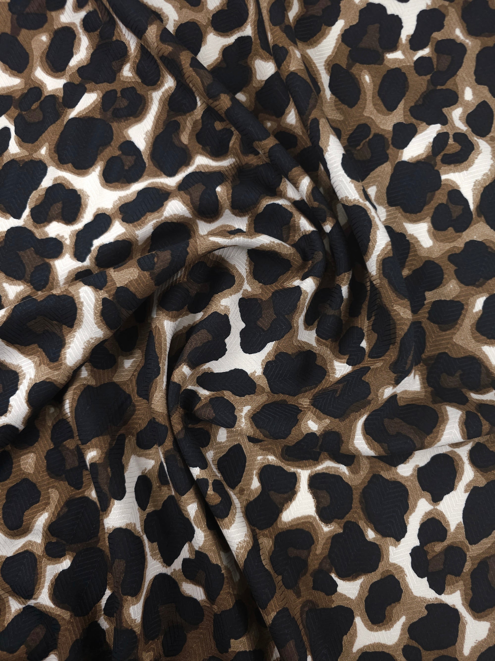 Brown/Off-White Herringbone Leopard Viscose