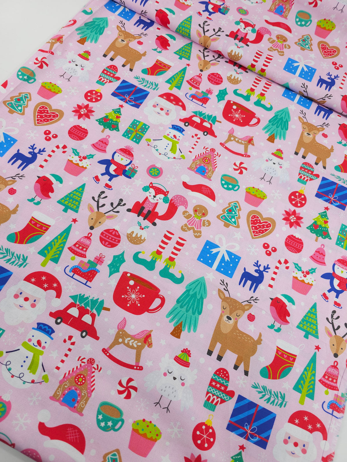 Light Pink Christmas Novelty 100% Cotton