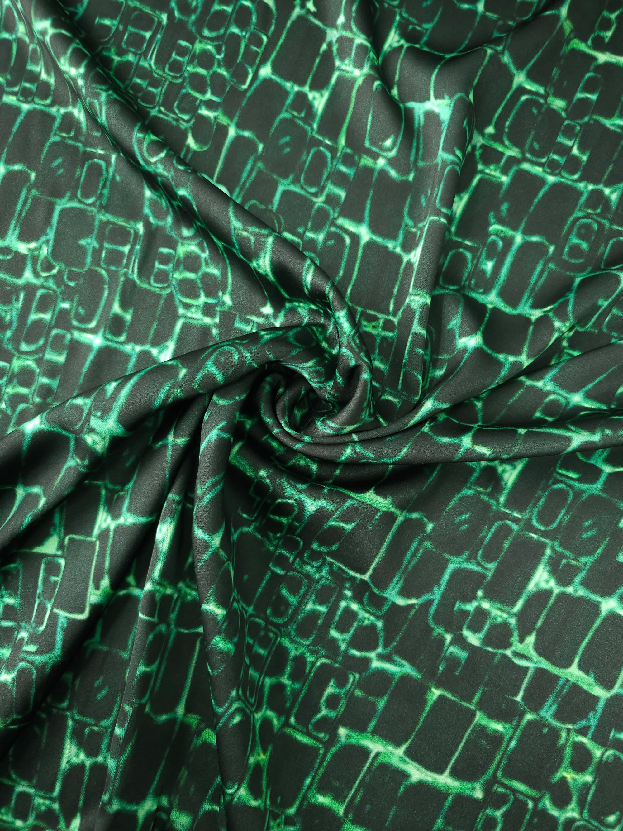 Green/Black Abstract Square Cotton Sateen Stretch