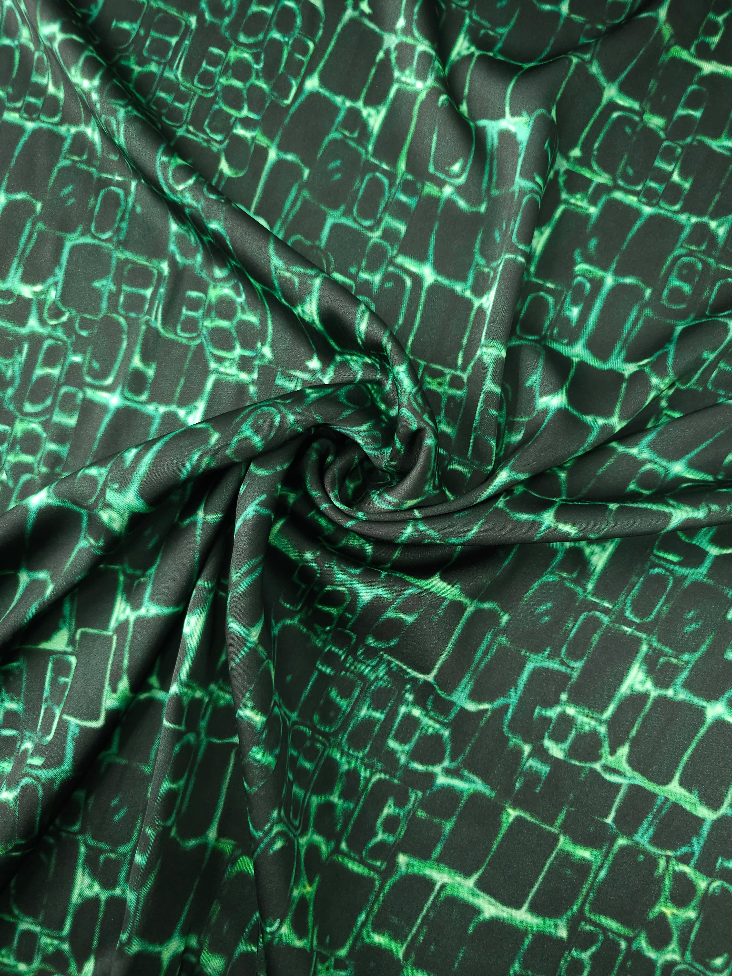 Green/Black Abstract Square Cotton Sateen Stretch