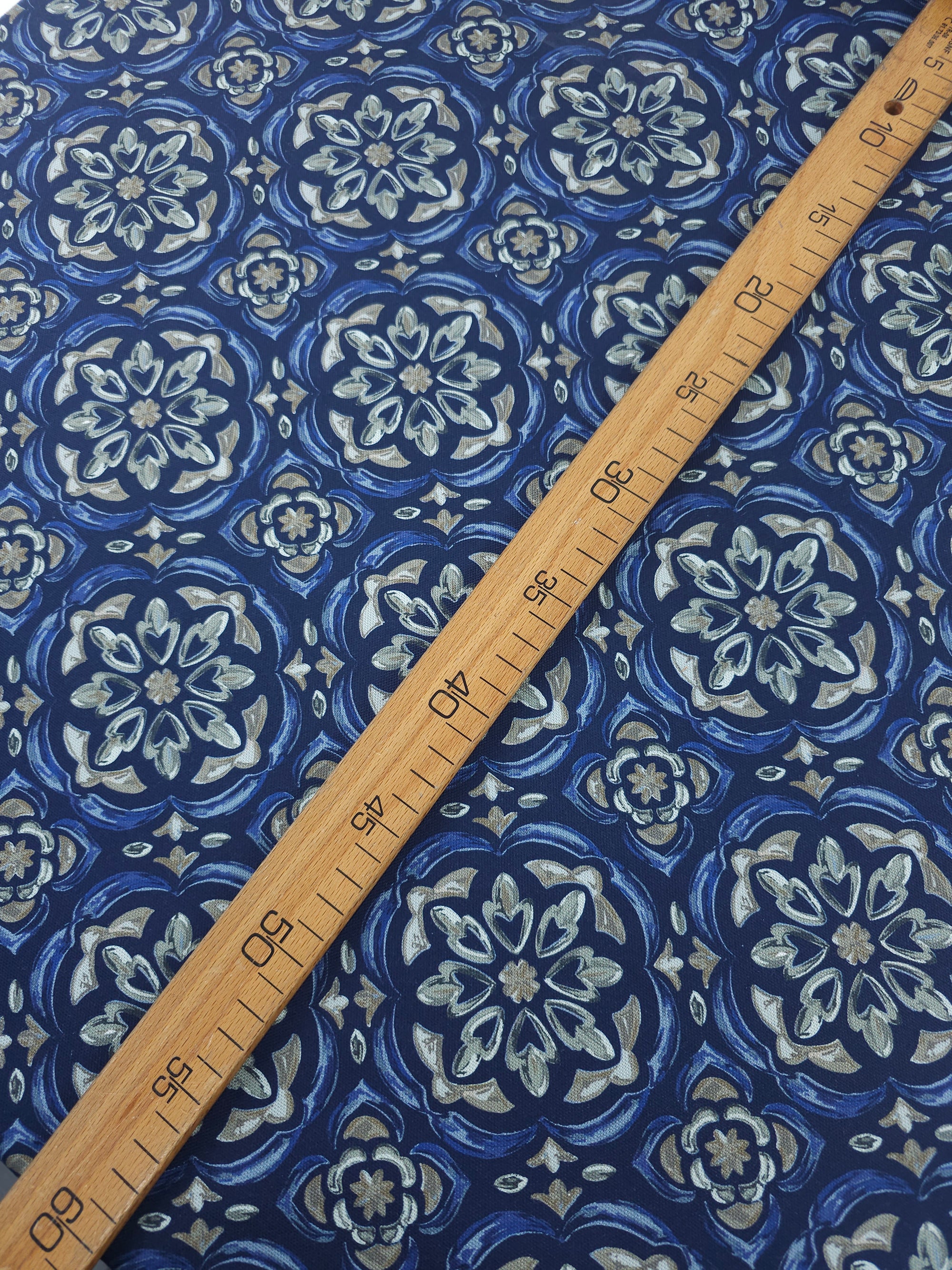 Navy Blue Tile Medallion Canvas Cotton