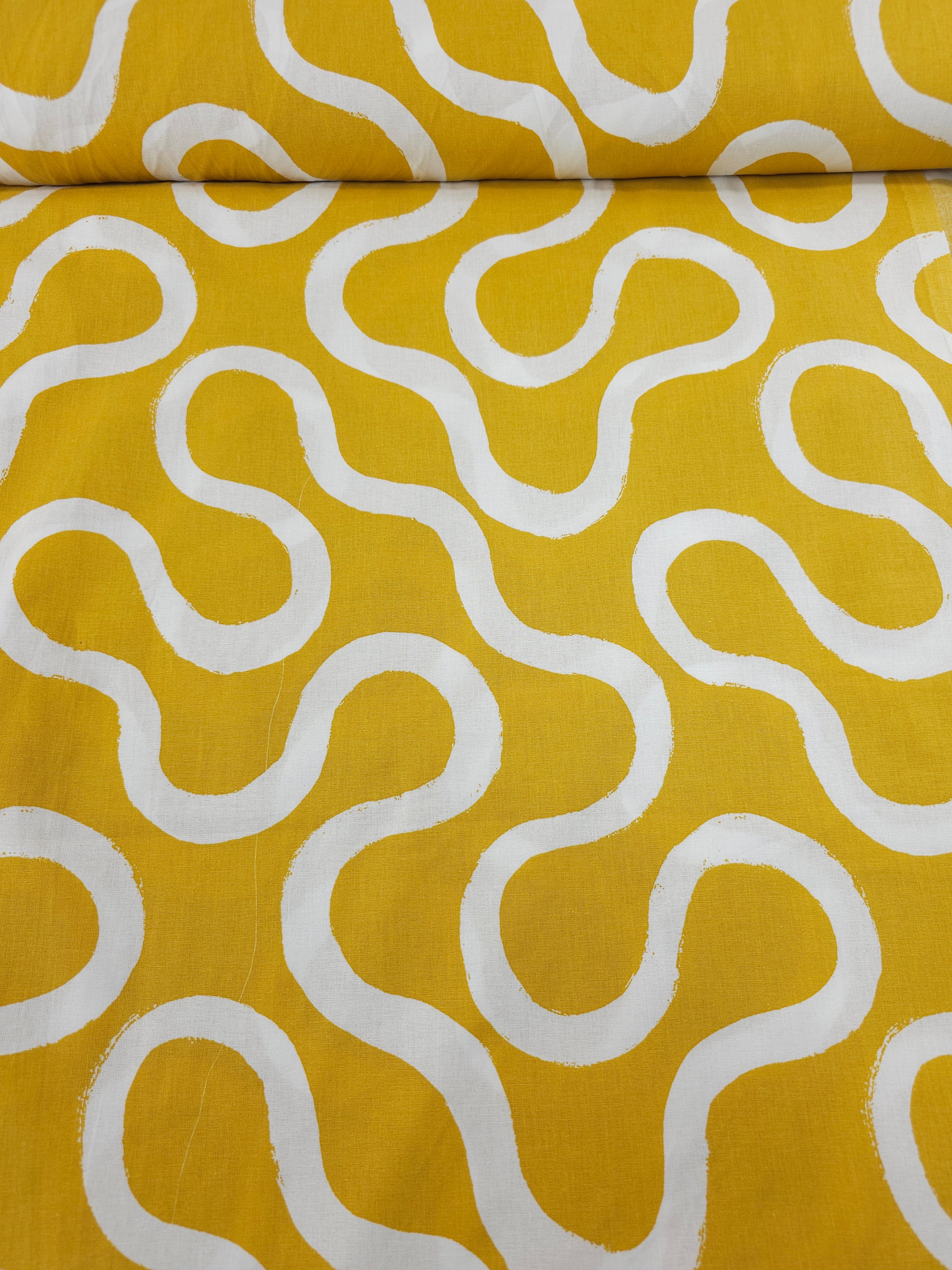 Mustard Yellow Swirly Lane 100% Cotton 106" *EXTRA WIDE* *DEFECT*
