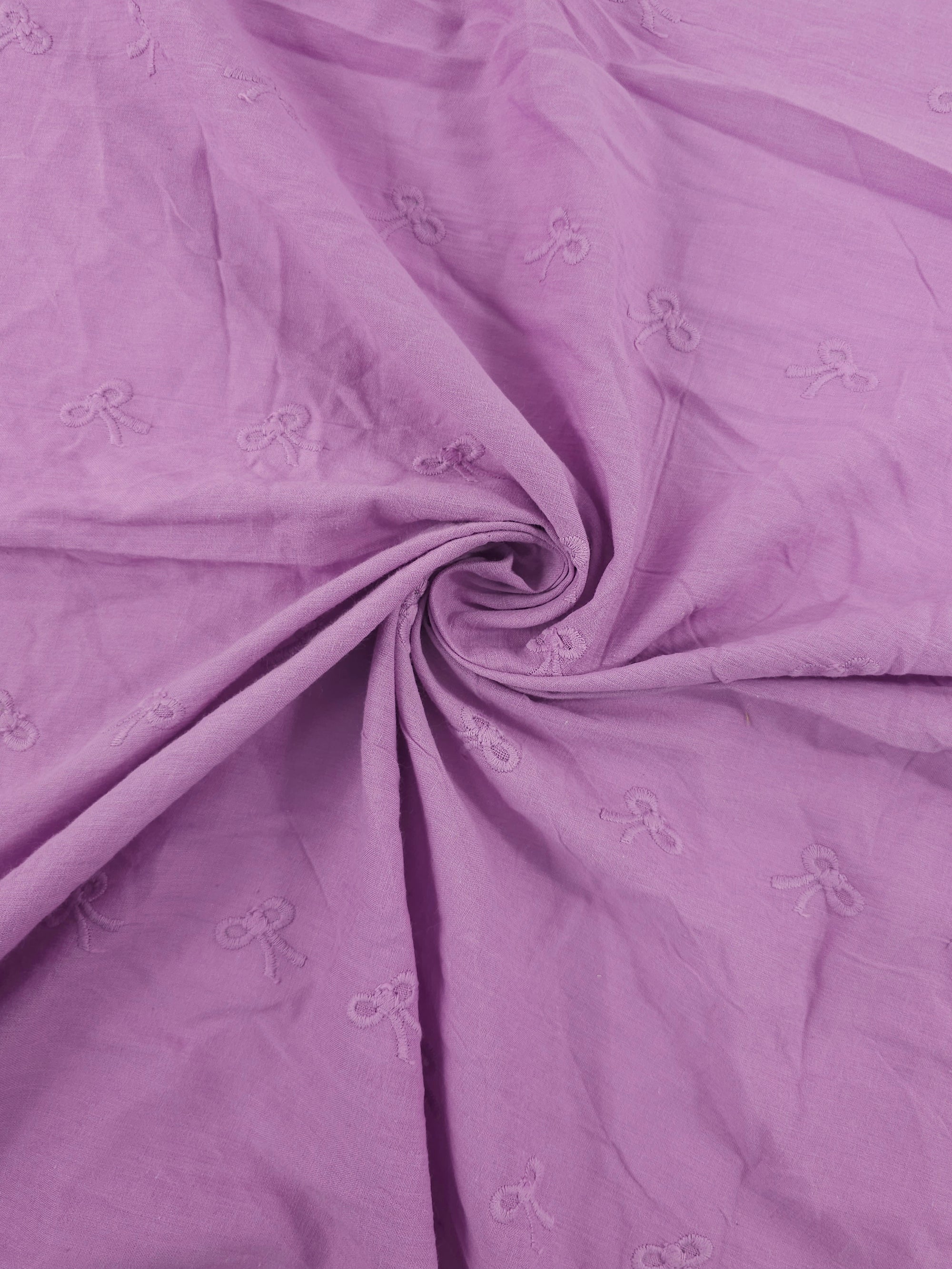 Purple Bow Floral Paisley Cambric Cotton Broderie Anglaise