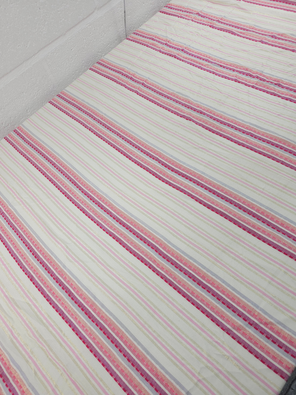 Pink/Gold Embroidered Lurex Stripe Lightweight Cotton Poly