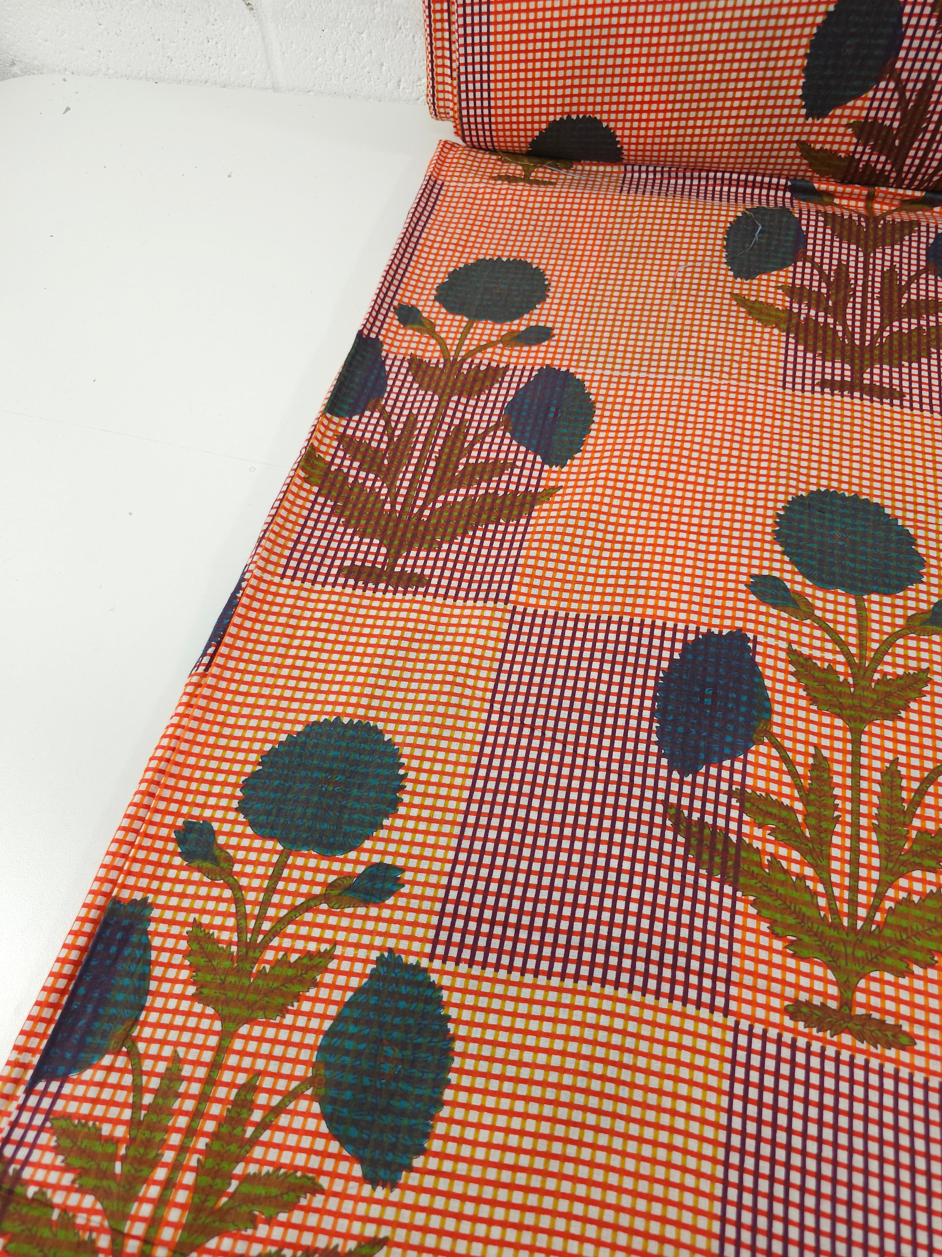 Orange/Wine Gingham Puff Flower Stem Cambric Cotton