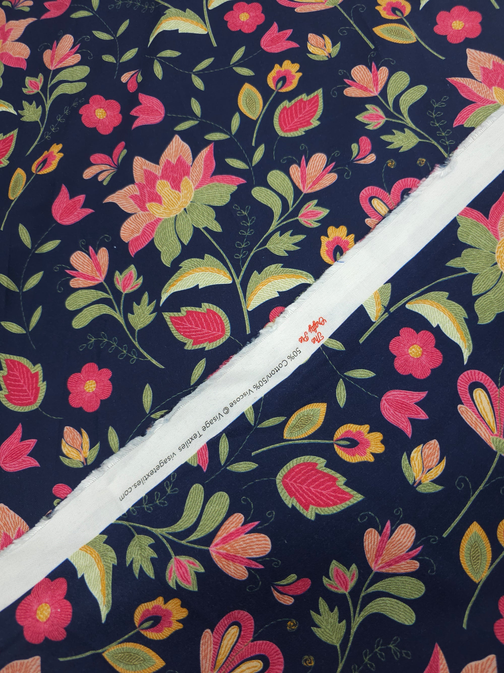Navy Embroidery Look Floral Cotton Viscose *THE CRAFTY PIE*