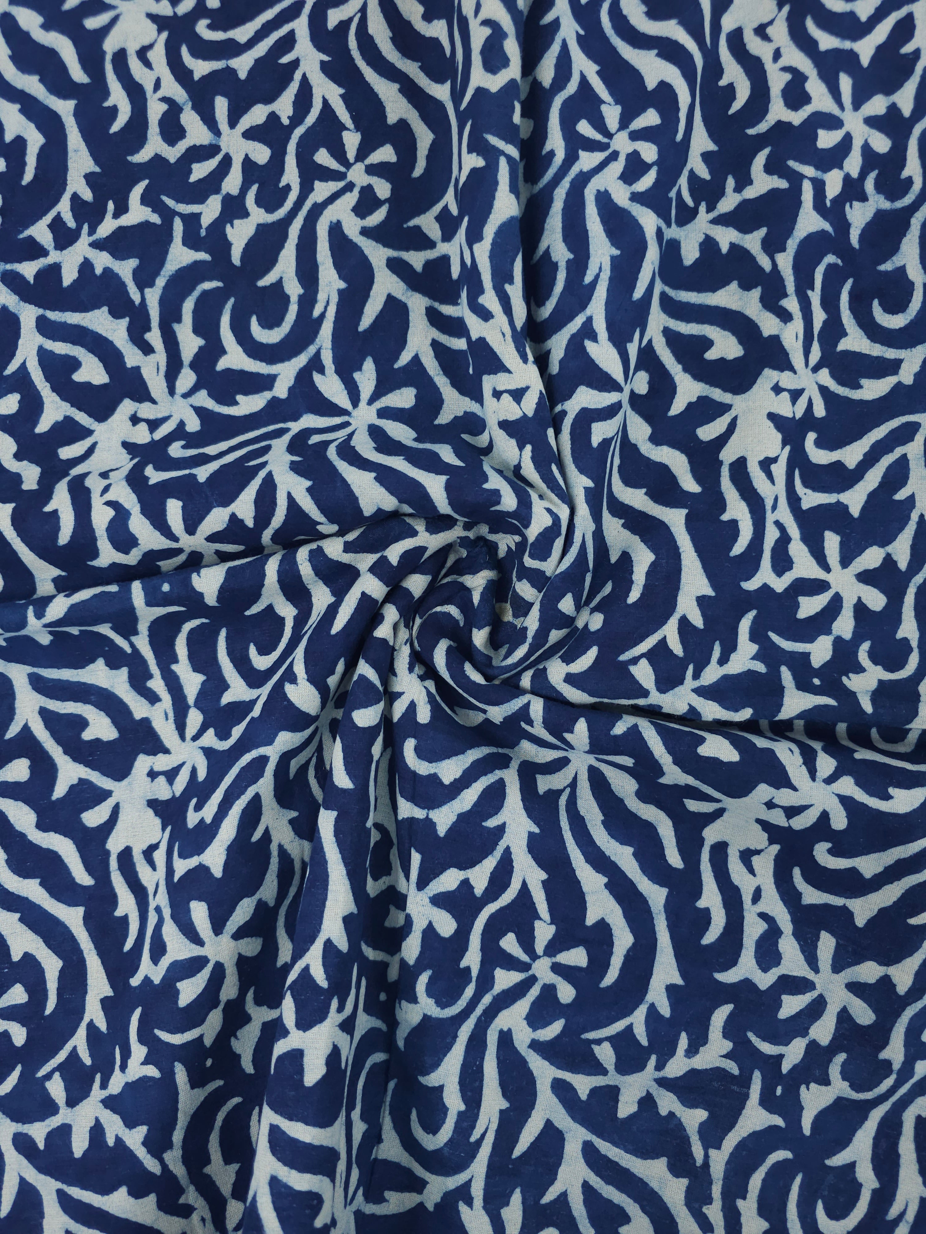 Deep Blue Floral Web Twine Block Print Cotton