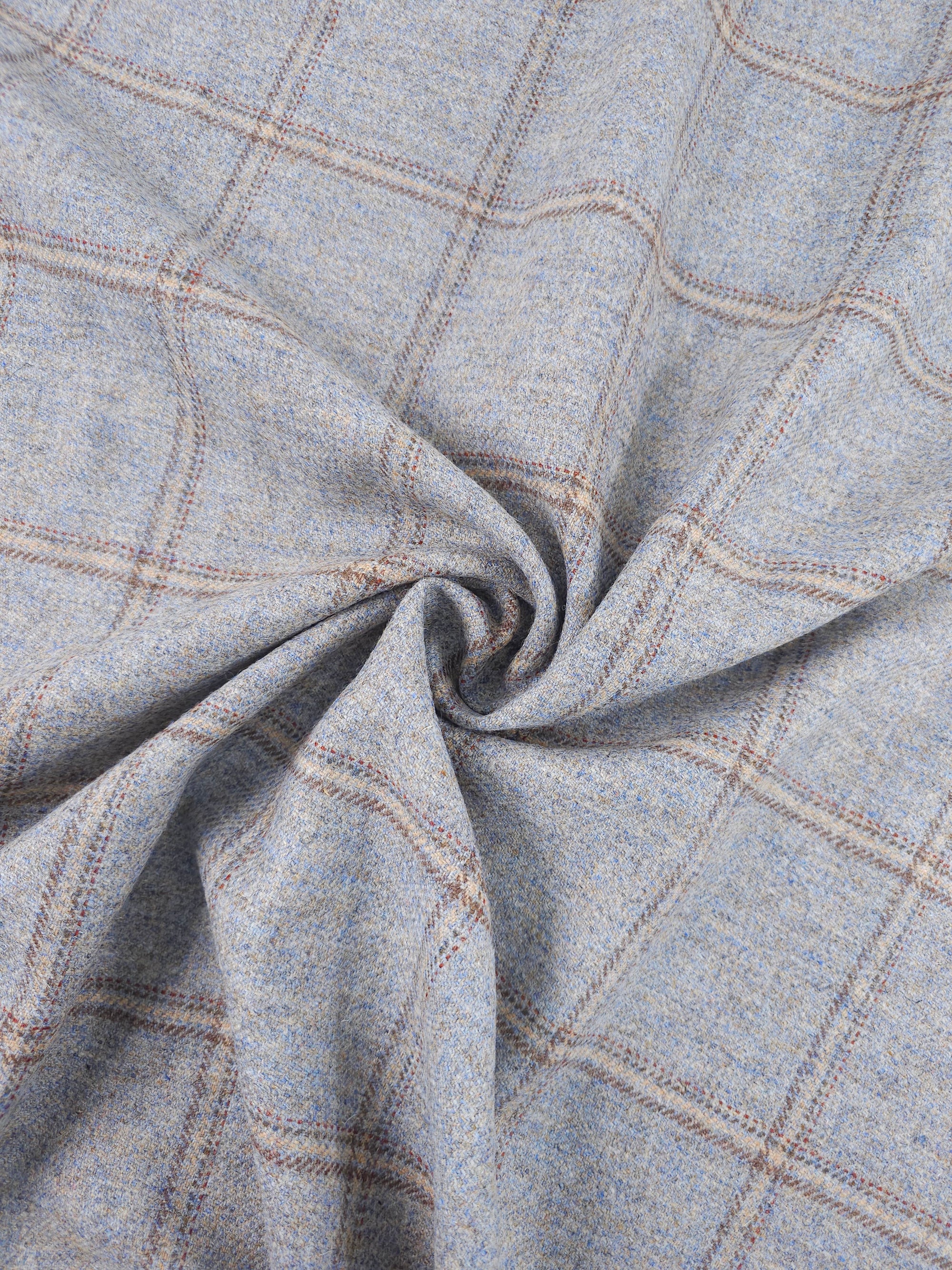 Powder Blue/Beige Speckle Square Check Soft 100% Wool *ABRAHAM MOON*