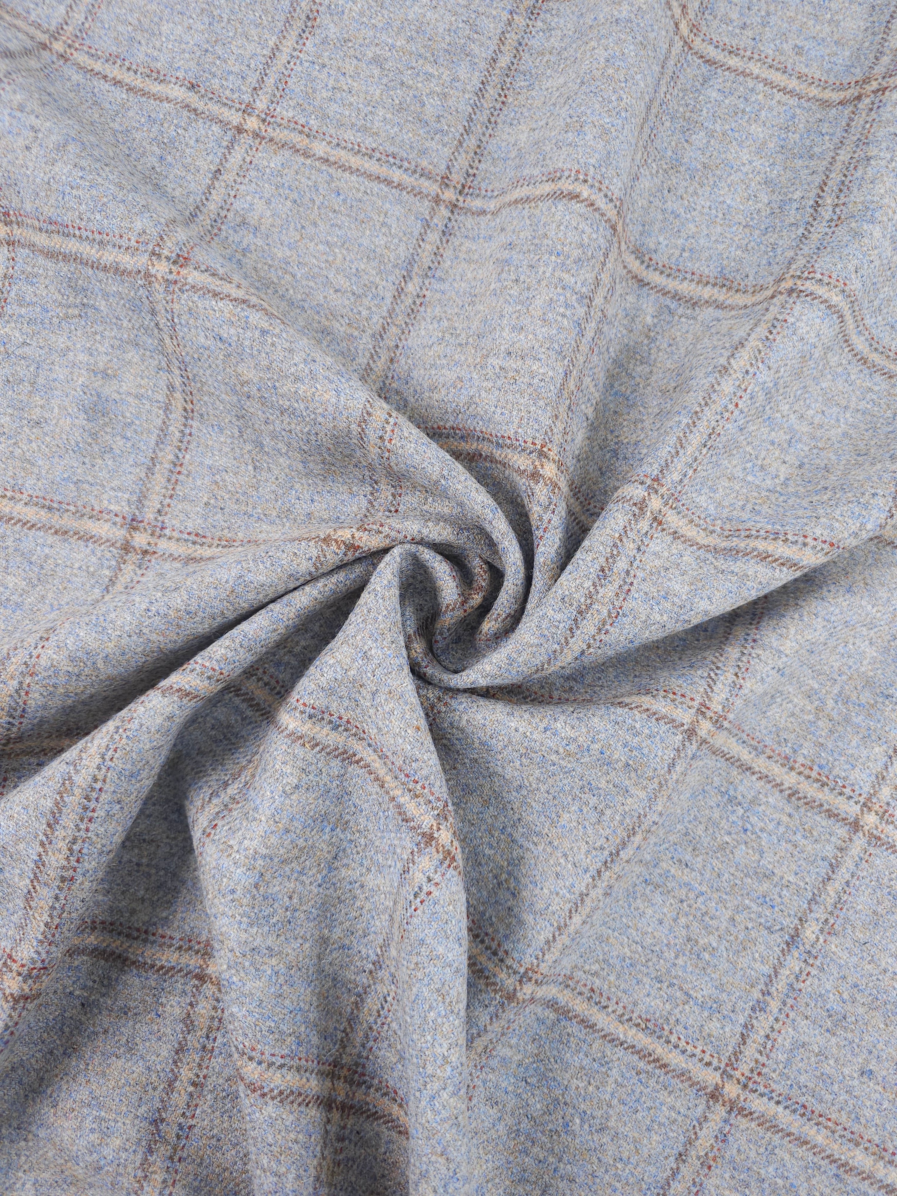 Powder Blue/Beige Speckle Square Check Soft 100% Wool *ABRAHAM MOON*