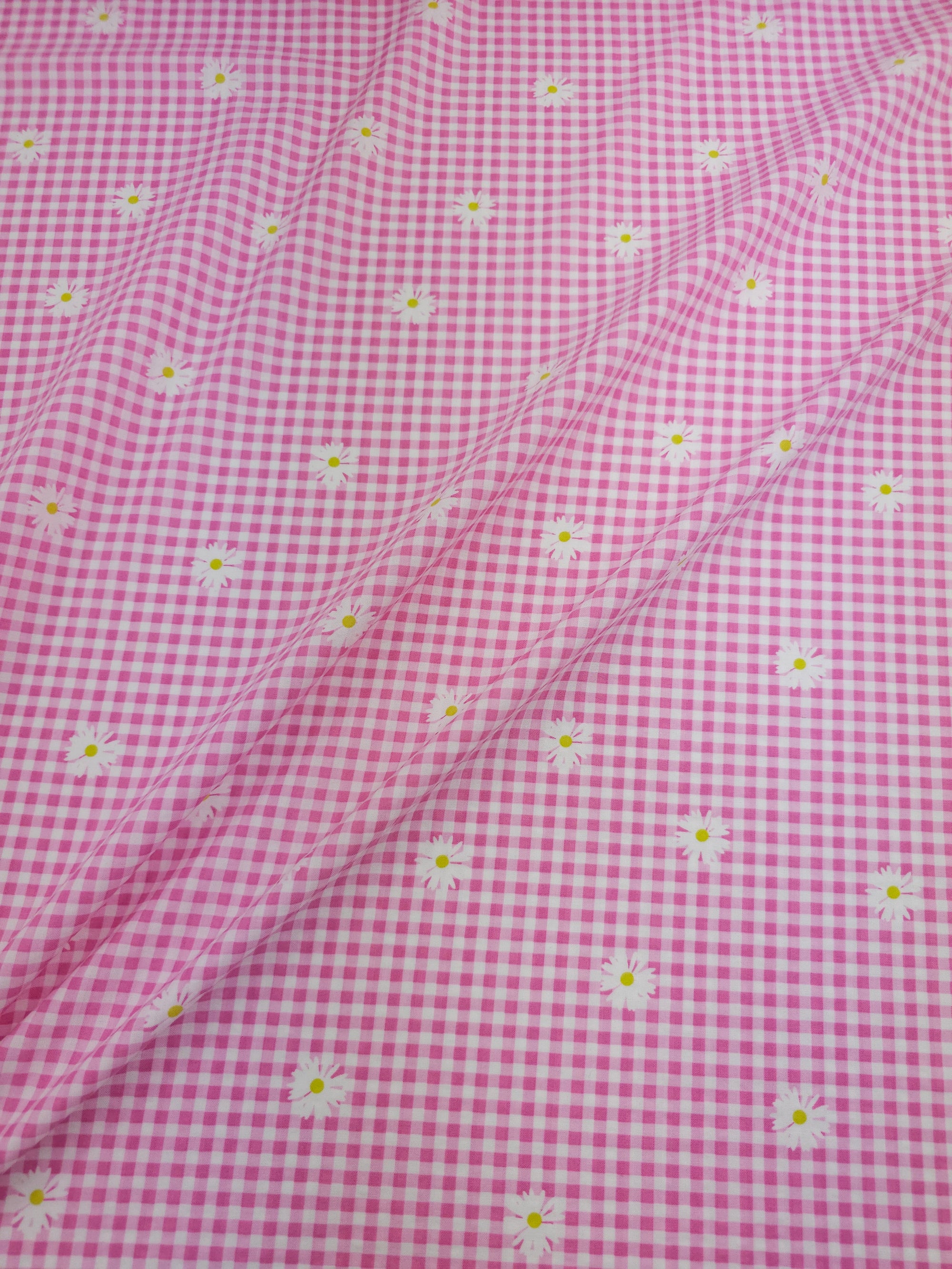Pink Daisy Gingham Lightweight Cotton