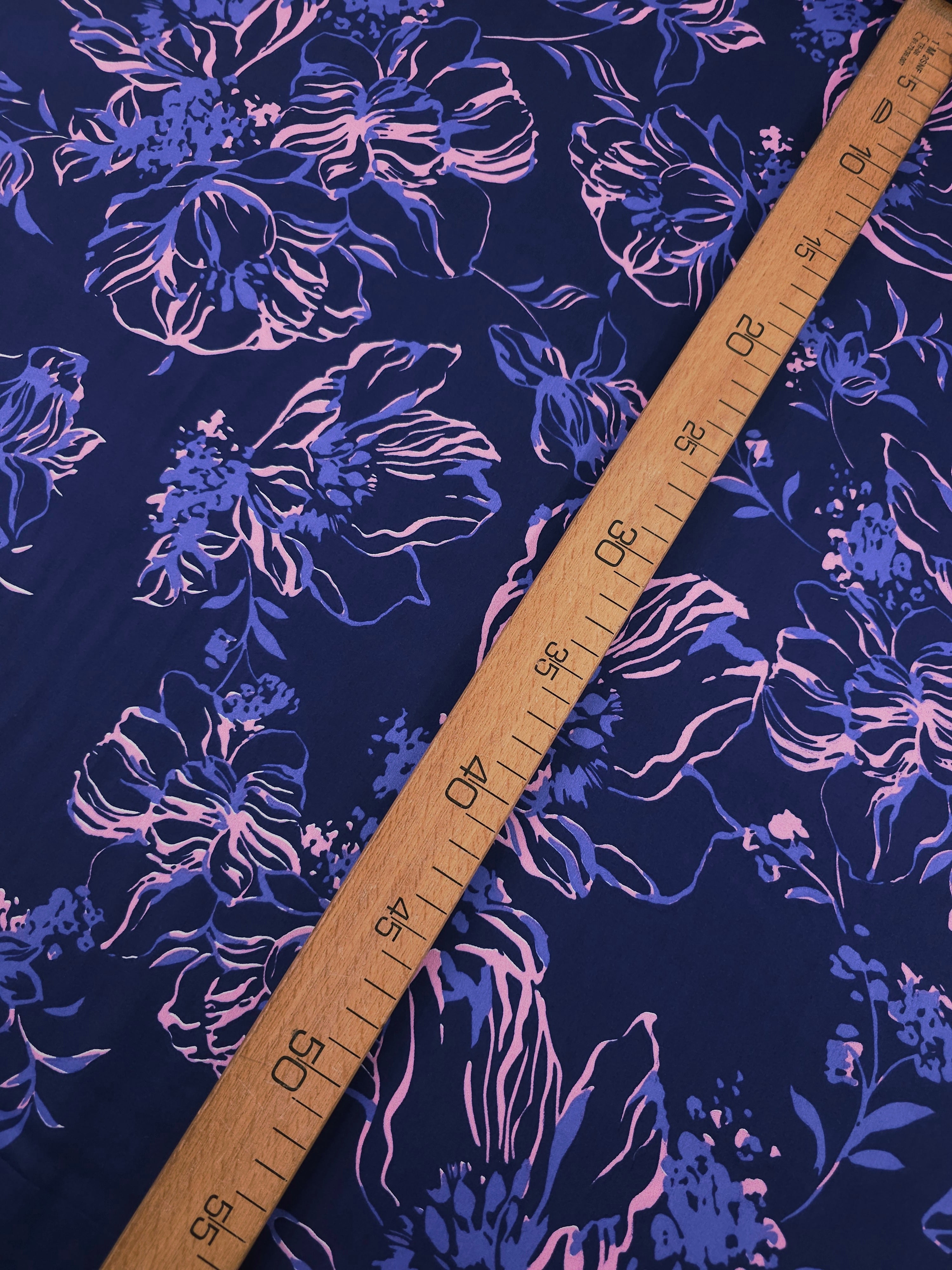 Navy/Pink Sketch Wildflower Cotton Satin 60"