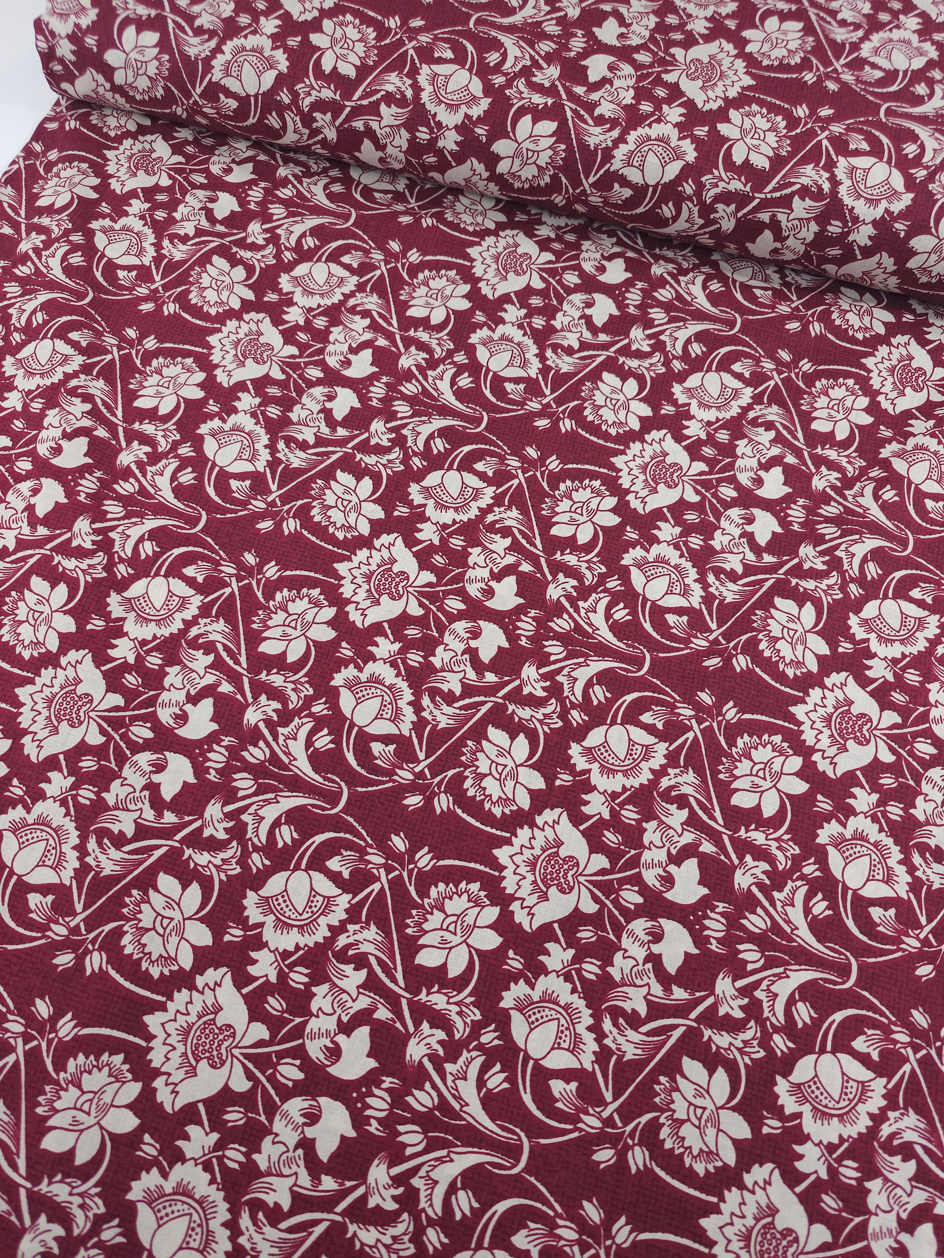 Wine/Cream Vintage Floral 100% Cotton 96"