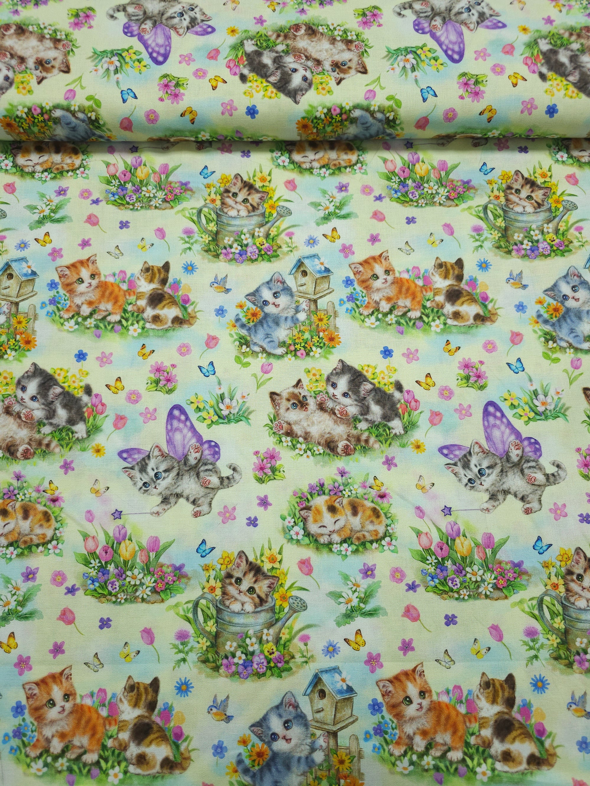 Floral Daydream Kittens 100% Cotton