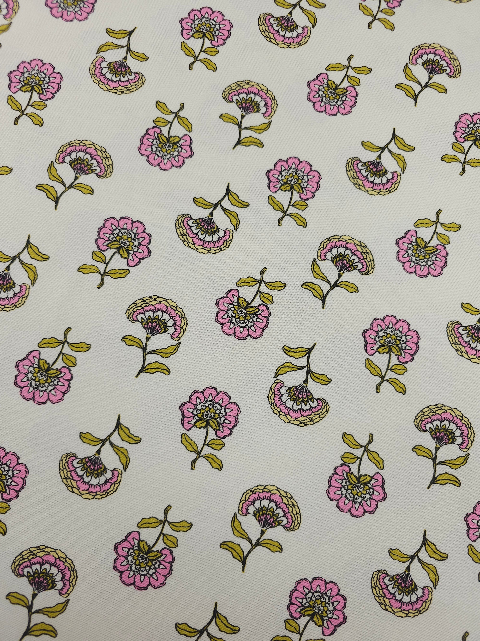 Mustard/Pink Floating Flowers Lightweight Canvas Cotton