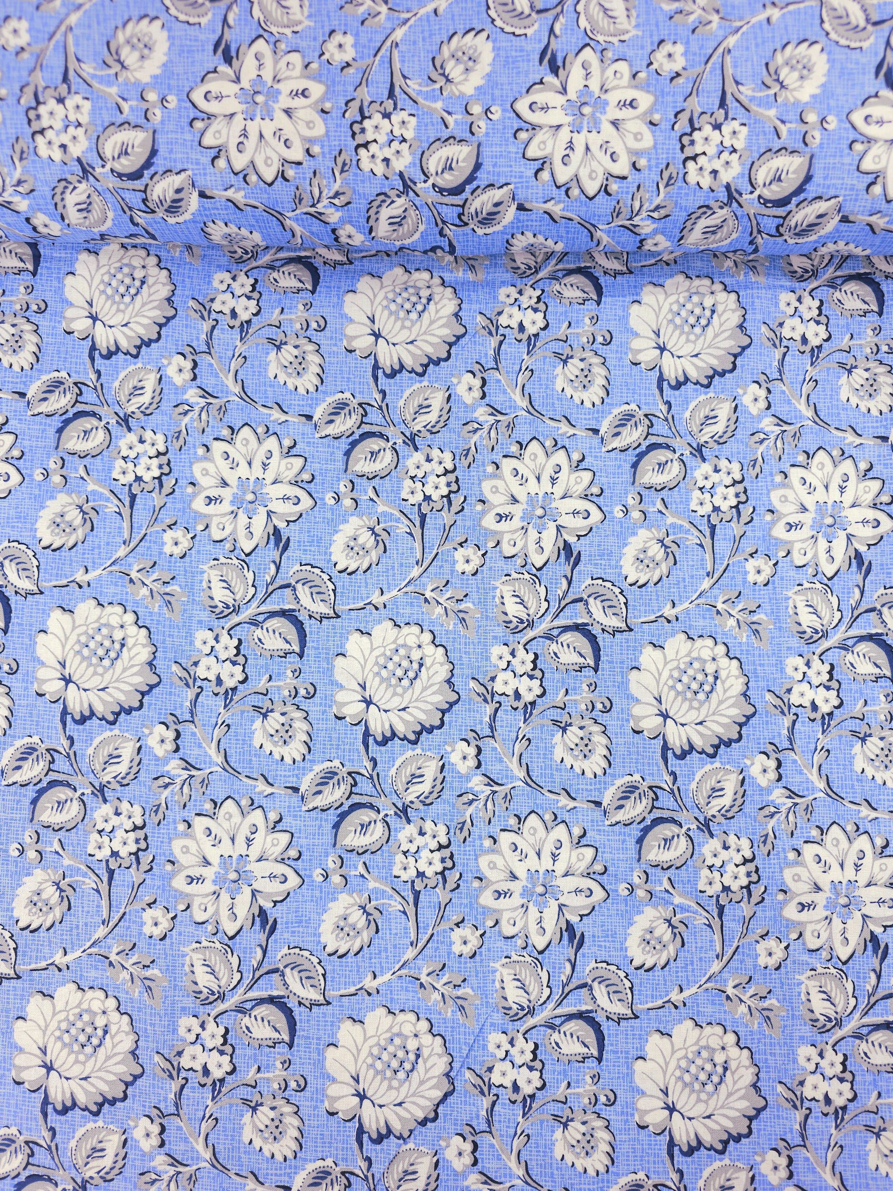 Powder Blue Magnifique Floral 100% Cotton 56"