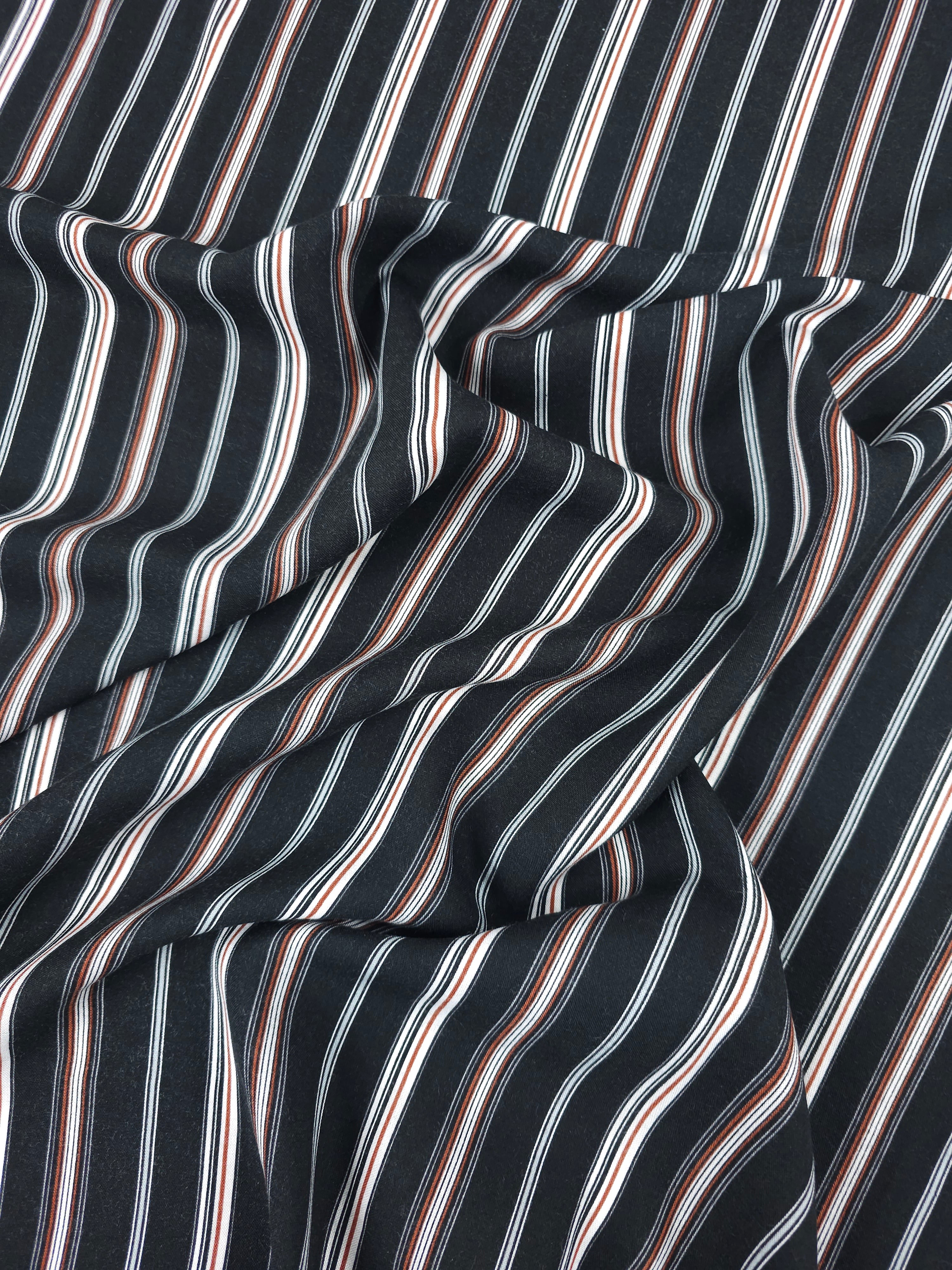 Black Irregular Stripe Viscose Challis
