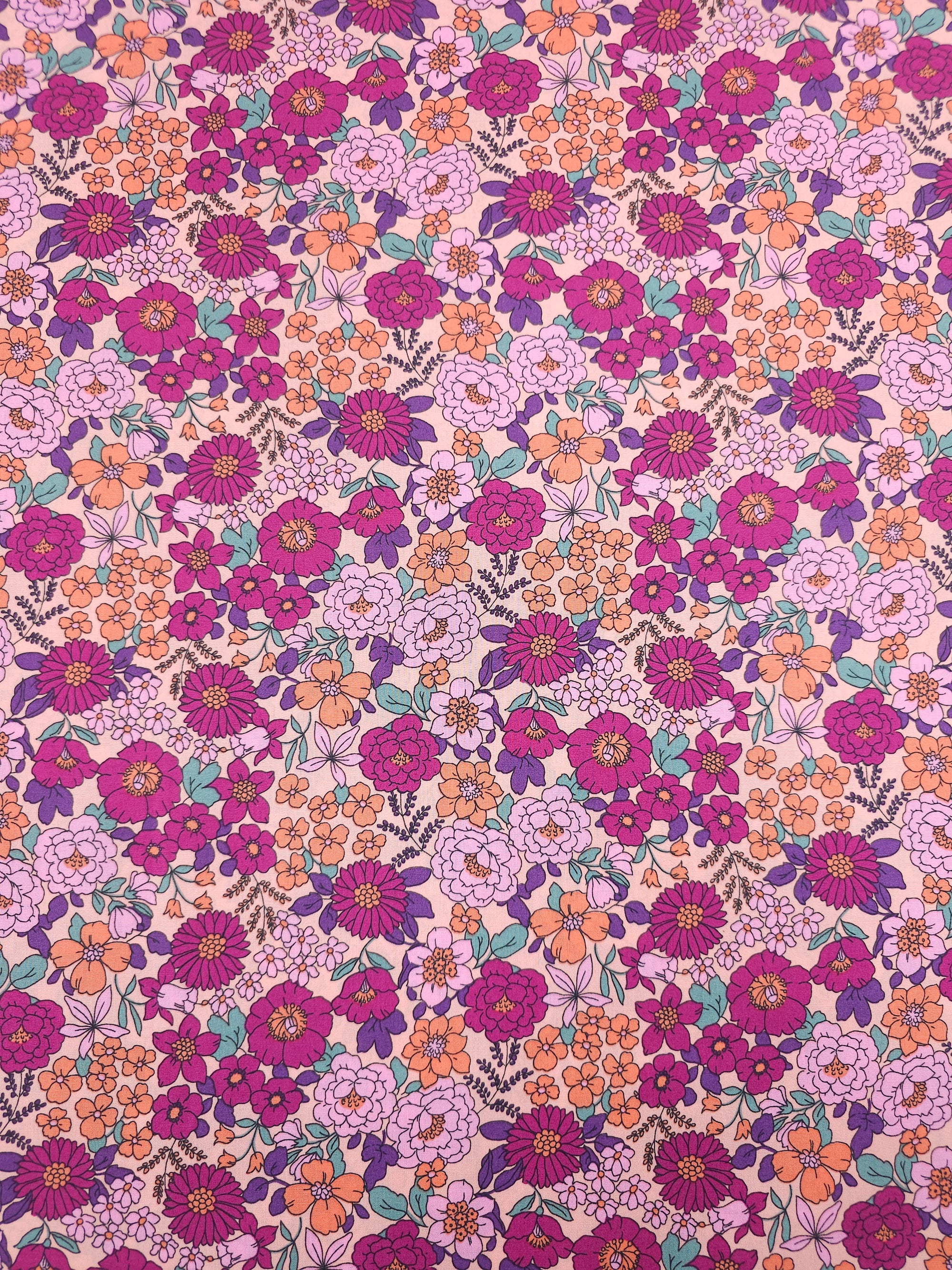 Magenta/Peach Floral Bloom Lightweight Cotton 57"